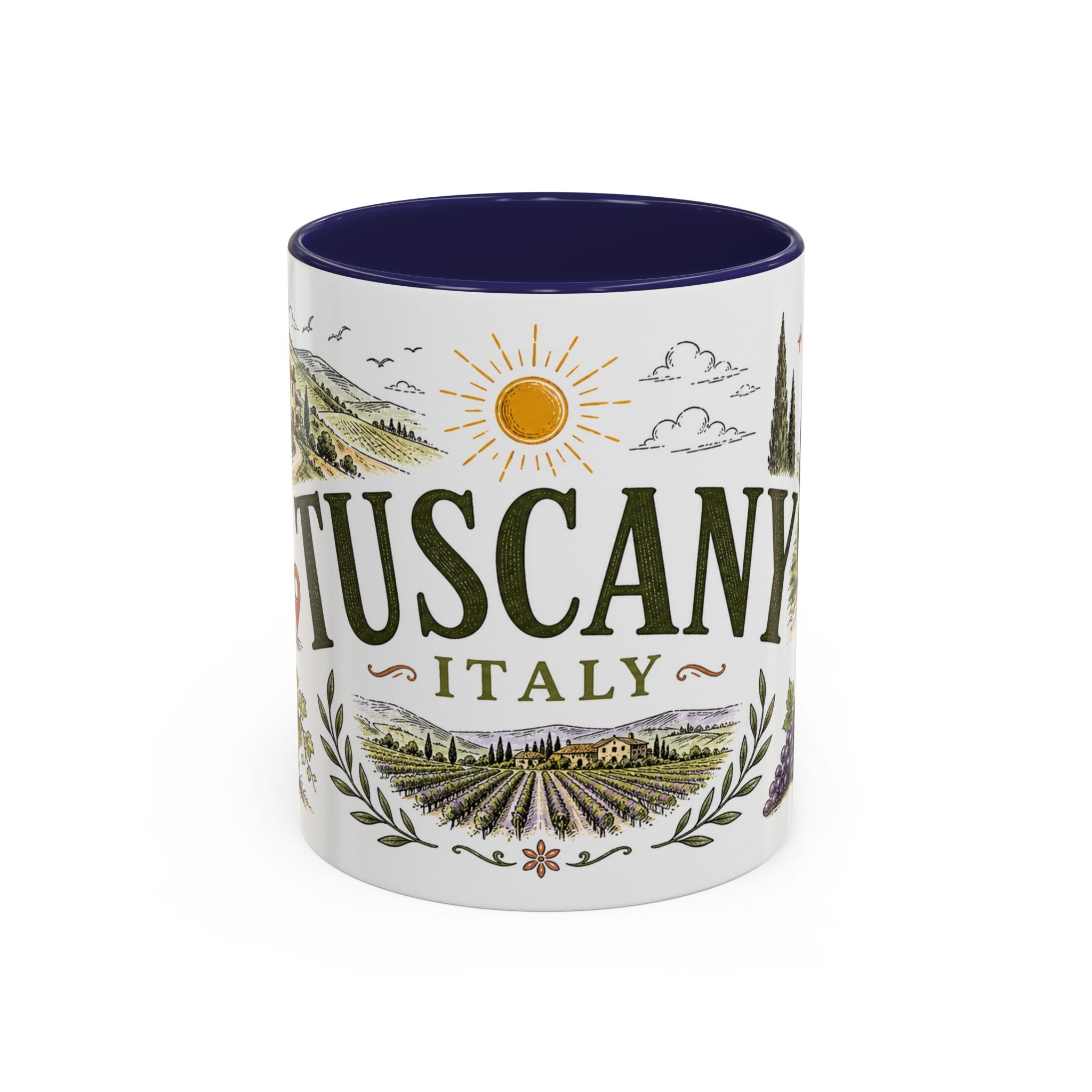 Tuscany Coffee Mug | Travel Destination Souvenir Gift | Accent Color Ceramic 11oz 15oz