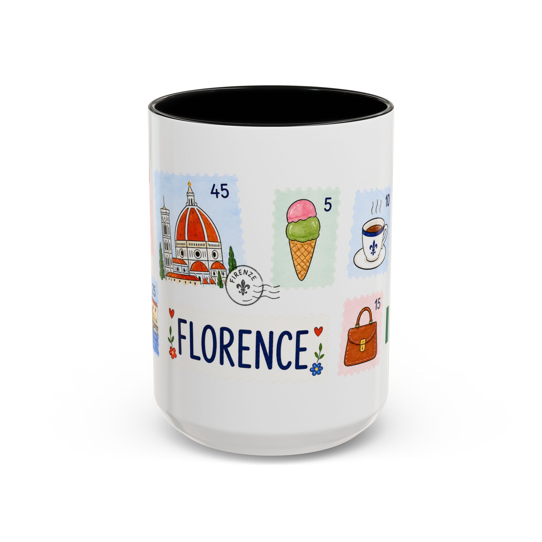 Florence Coffee Mug | Postage Stamp Collage Mug | Travel Souvenir Accent Cup 11oz 15oz