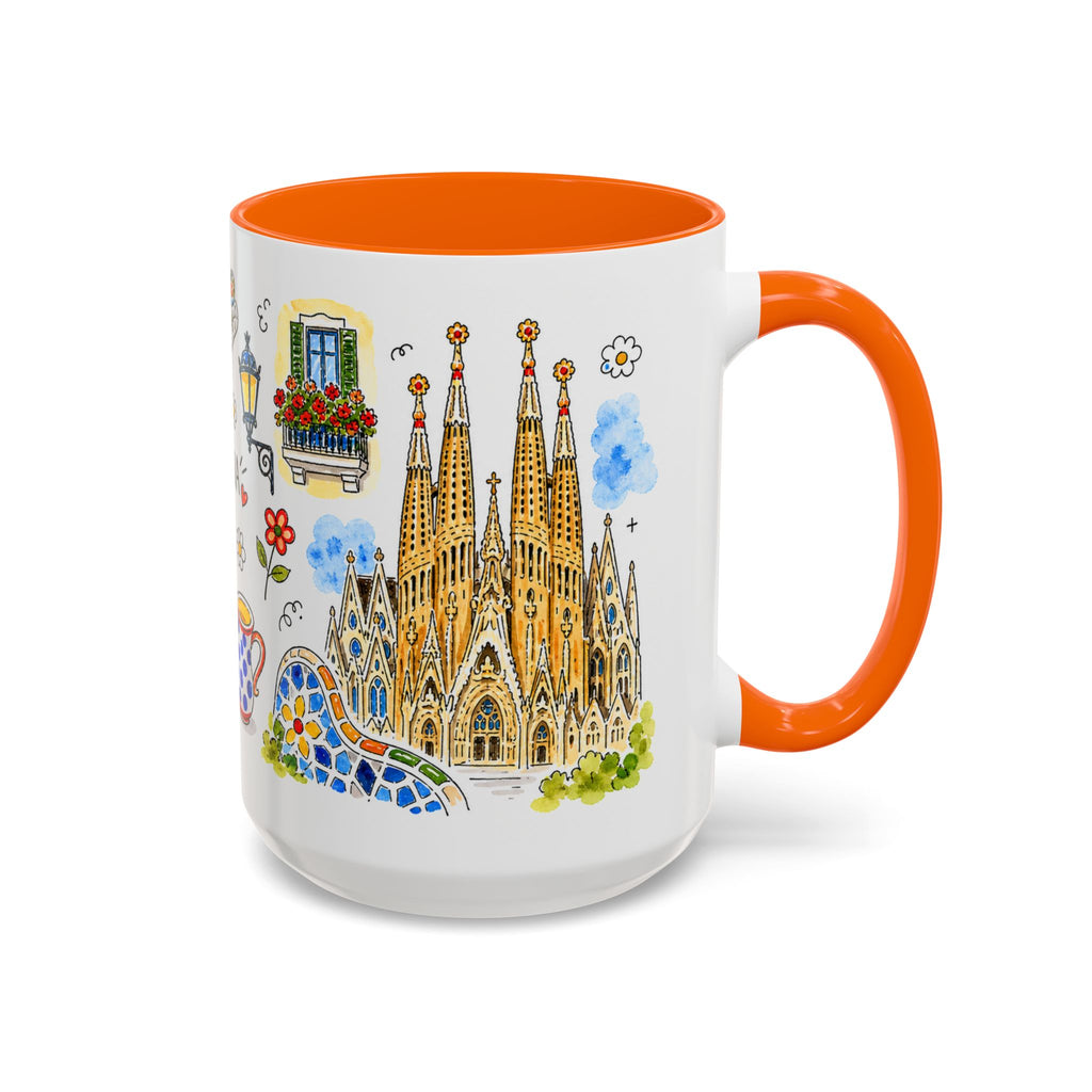 Barcelona Travel Mug | European City Souvenir Accent Coffee Mug | 11oz 15oz Ceramic Cup