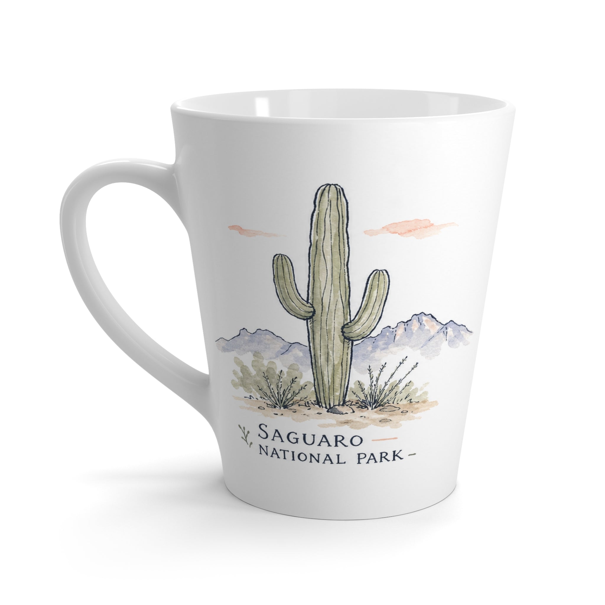 Saguaro National Park Latte Mug | Pastel Watercolor Nature Coffee Cup | 12 oz Travel Souvenir Gift