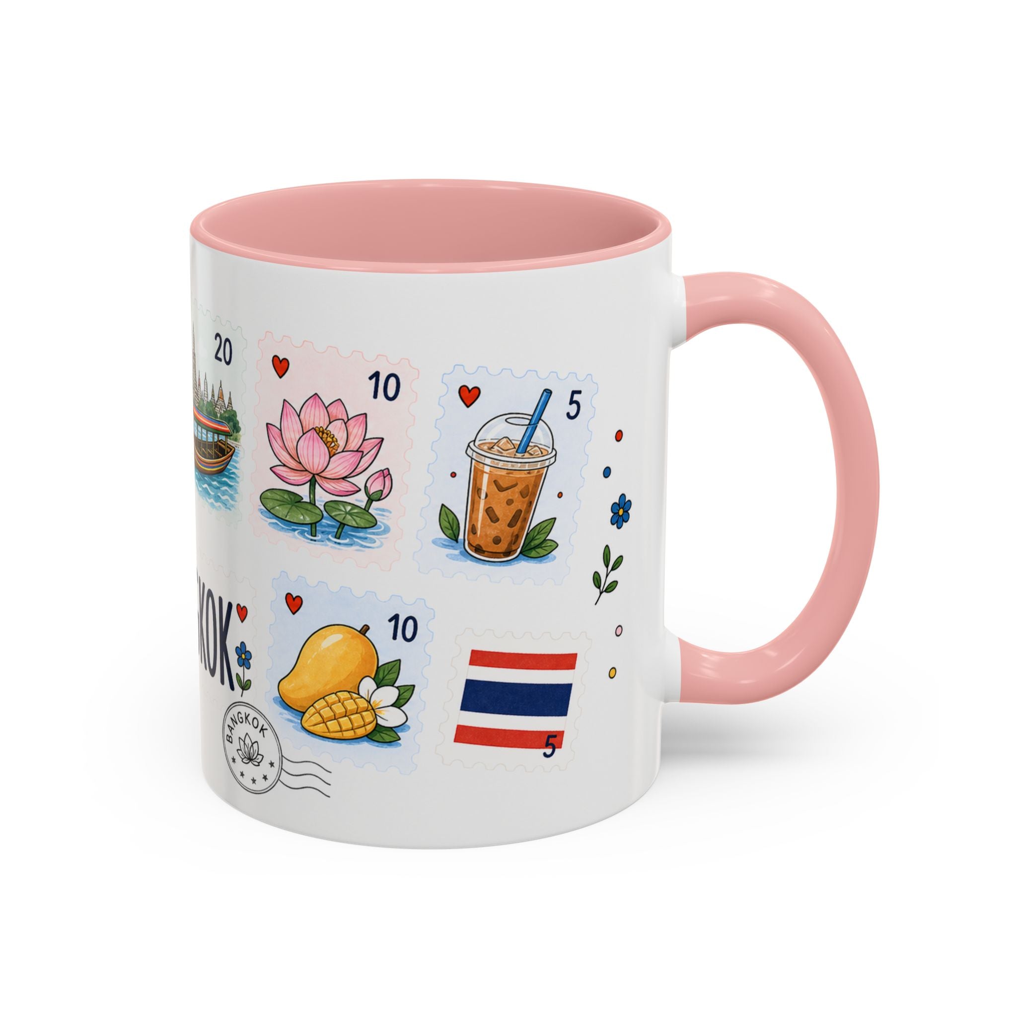 Bangkok Coffee Mug | Postage Stamp Collage Mug | Travel Souvenir Accent Cup 11oz 15oz