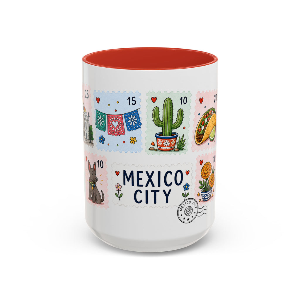 Mexico City Coffee Mug | Postage Stamp Collage Mug | Travel Souvenir Accent Cup 11oz 15oz