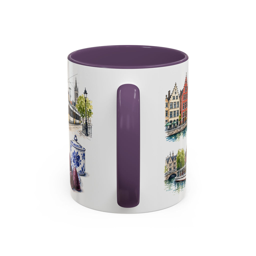 Ghent Illustrated Travel Mug | City Souvenir Accent Coffee Mug | 11oz 15oz Ceramic Cup
