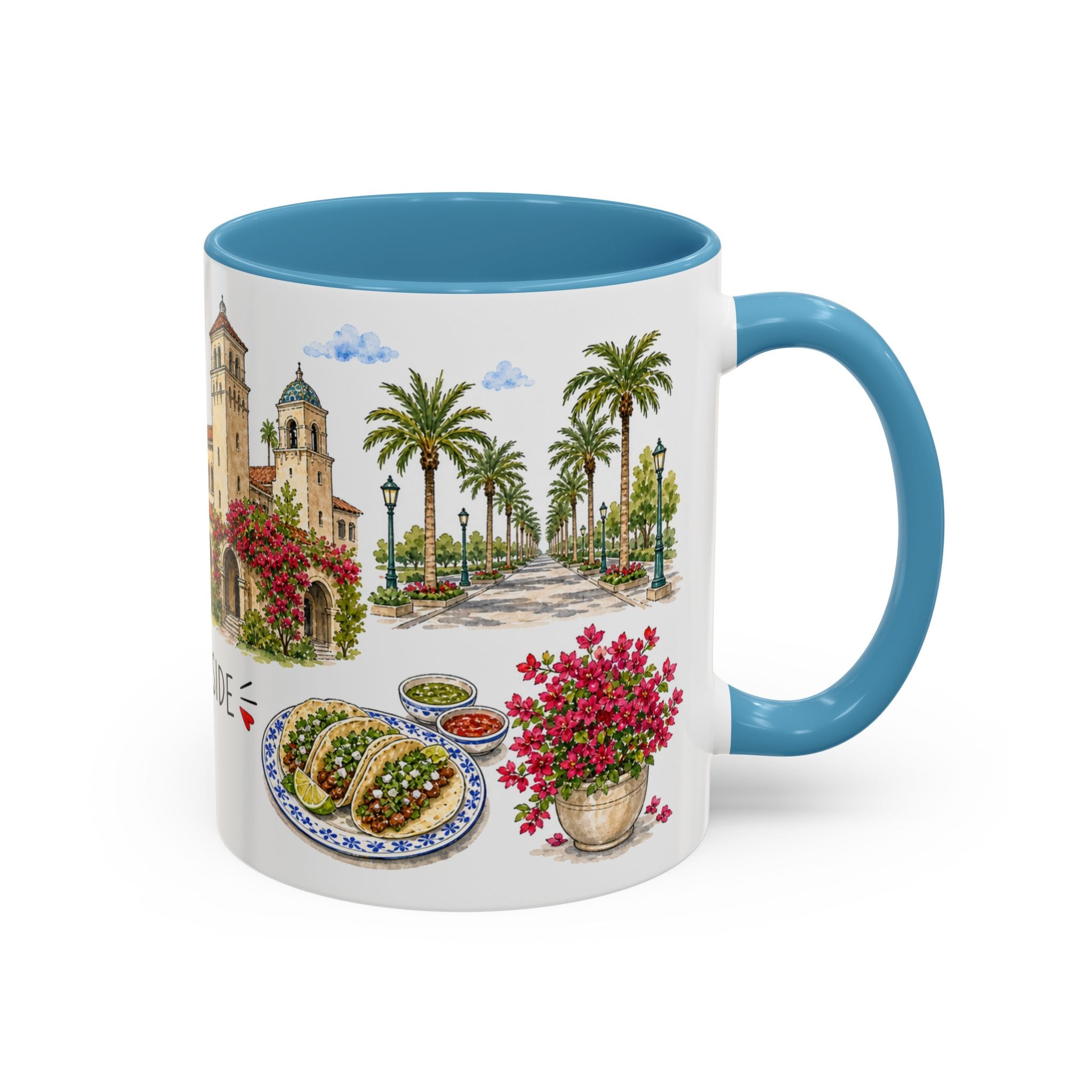 Riverside Illustrated Travel Mug | City Souvenir Accent Coffee Mug | 11oz 15oz Ceramic Cup