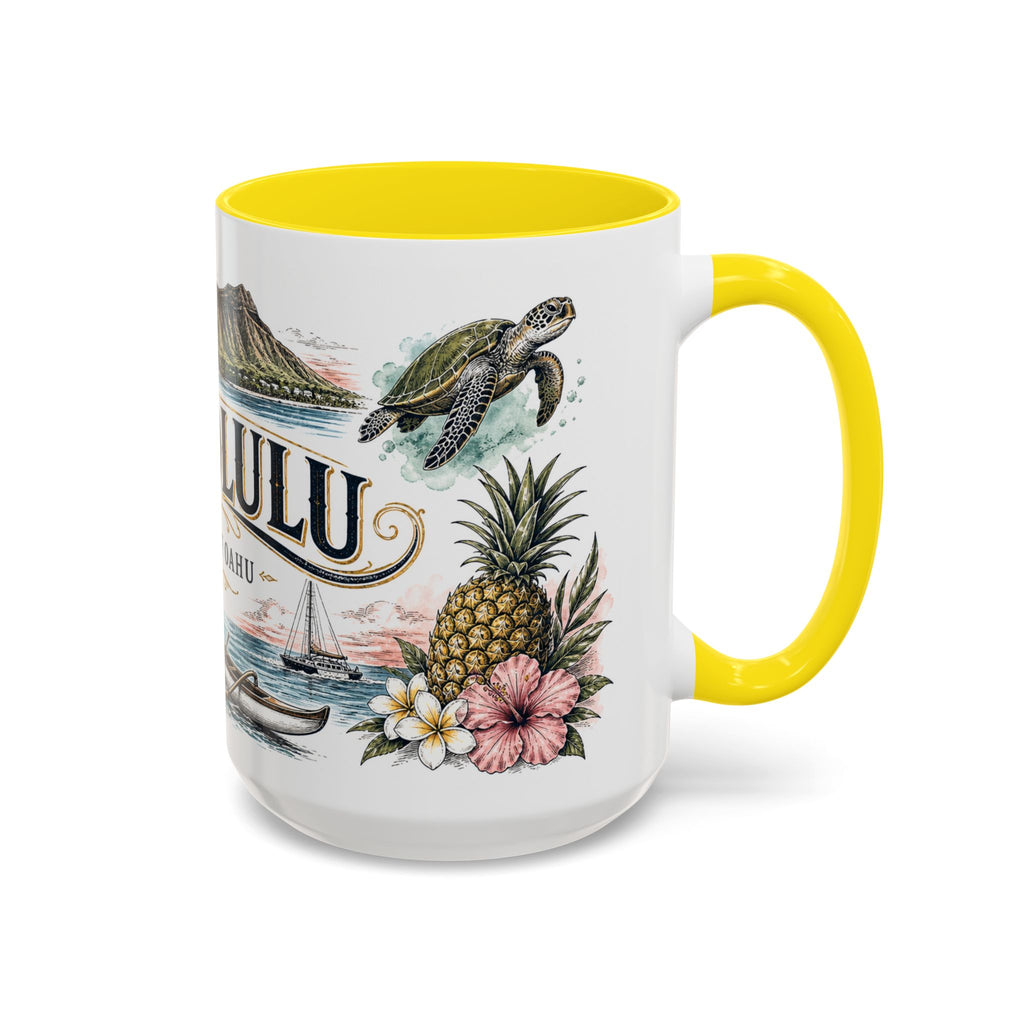Honolulu Coffee Mug | United States Travel Souvenir | Vintage Illustrated City Gift | 11 oz 15 oz Accent Mug