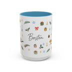Boston Christmas Mug | Watercolor Travel Souvenir | Holiday Gift | Accent Ceramic Coffee Cup 11oz 15oz