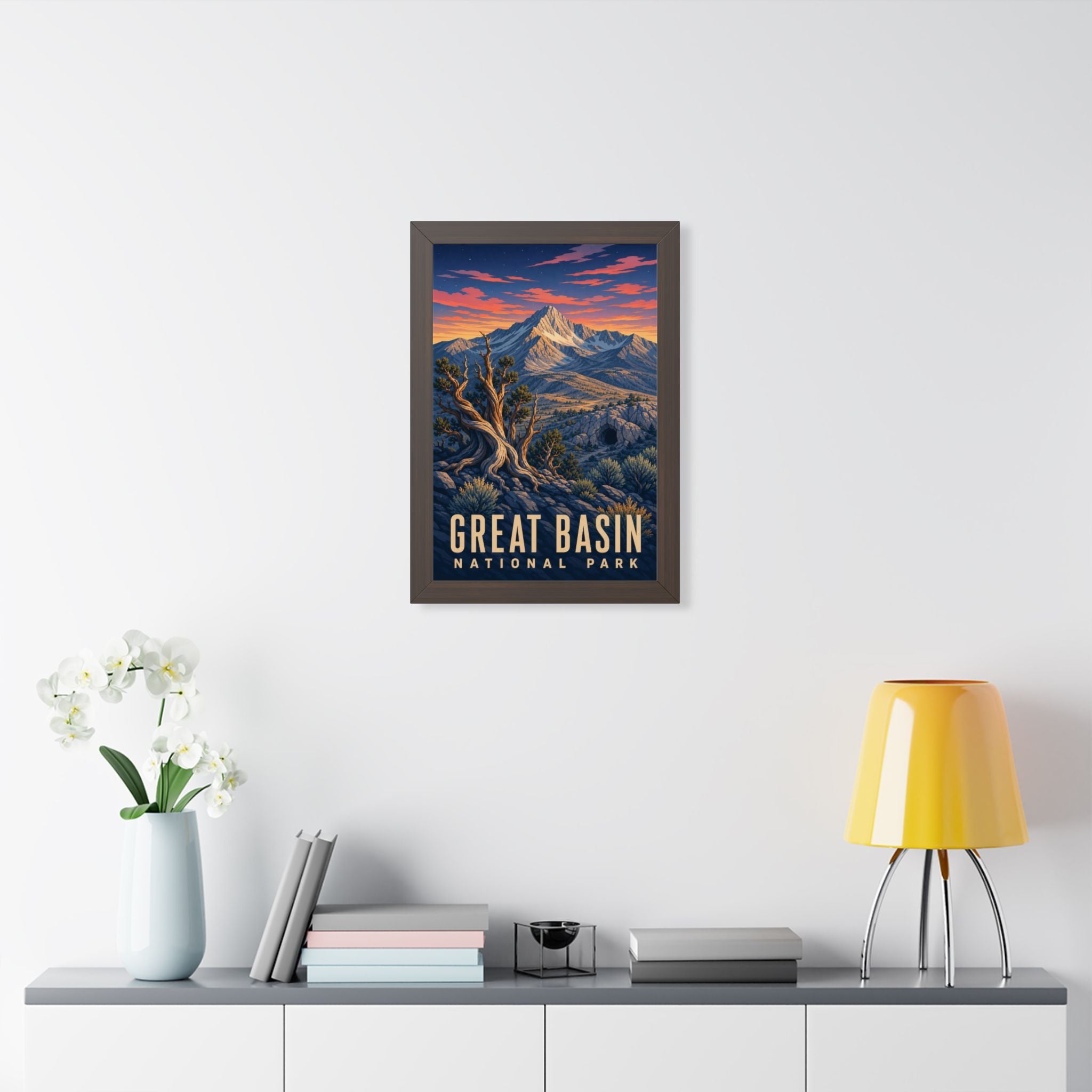 Great Basin National Park Framed Poster | Vintage Travel Wall Art | Black Walnut White Frame | 16x24 20x30