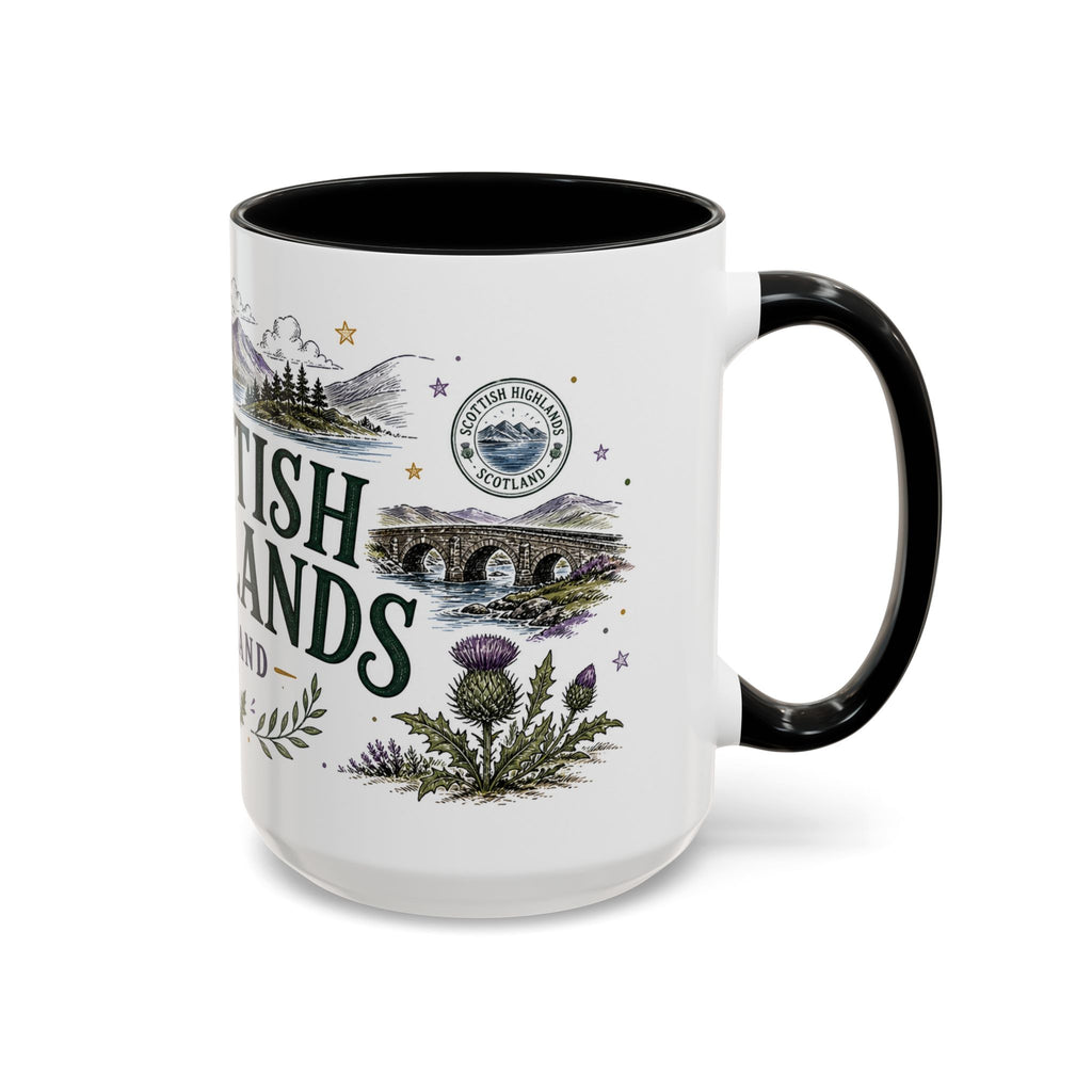 Scottish Highlands Coffee Mug | Travel Destination Souvenir Gift | Accent Color Ceramic 11oz 15oz