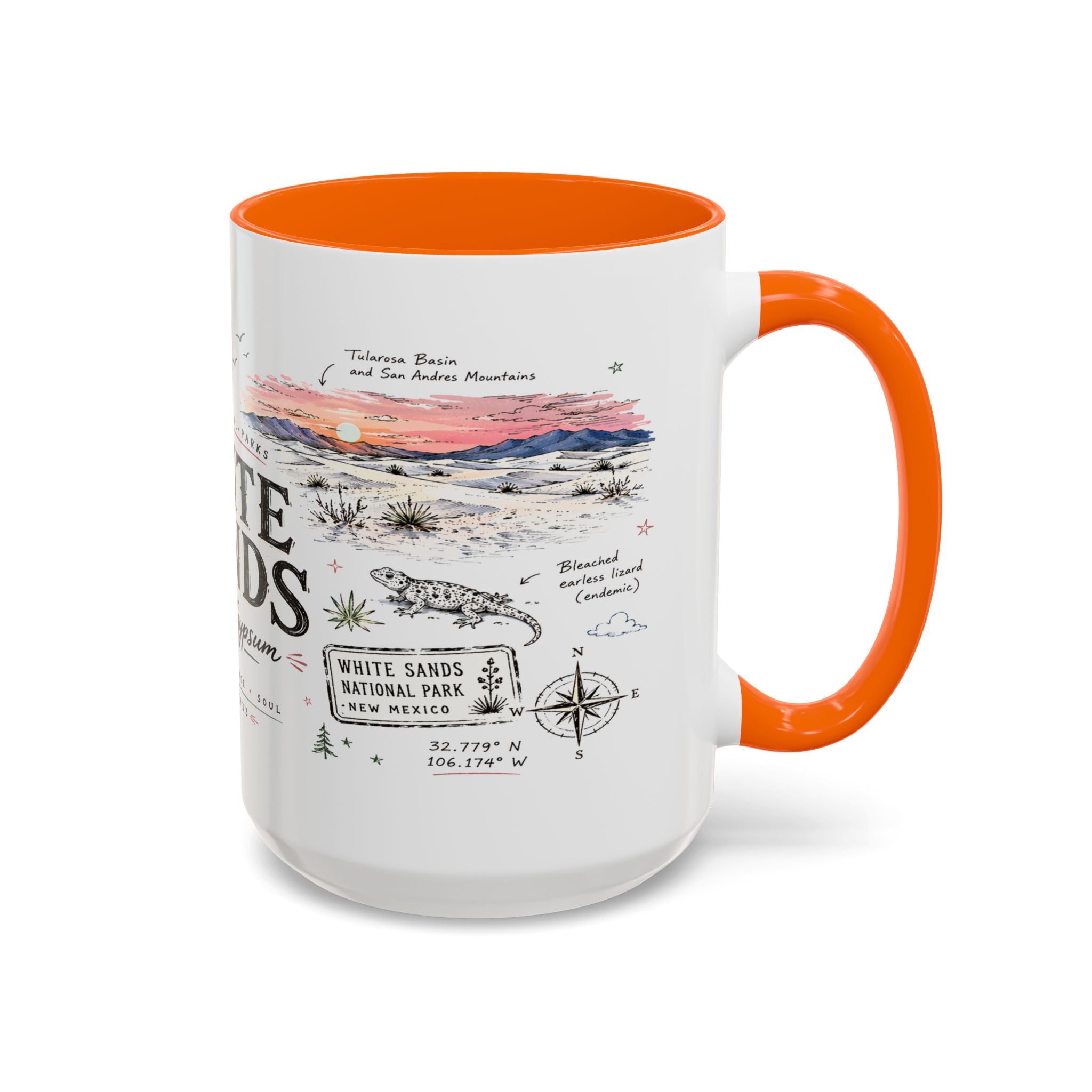White Sands National Park Coffee Mug | New Mexico Desert Sand Dunes Gift | Accent Color Ceramic 11oz 15oz
