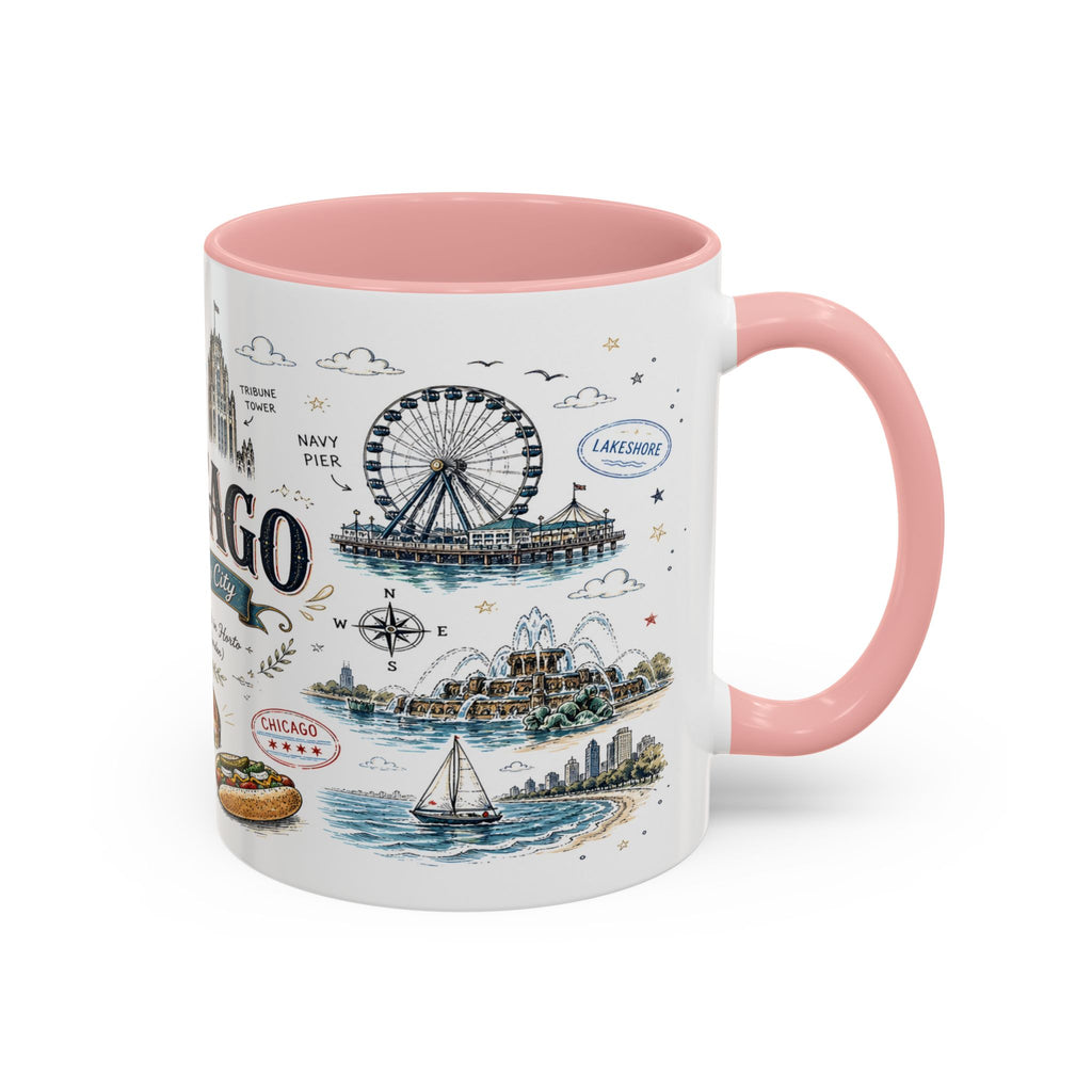 Chicago Coffee Mug | Illinois Souvenir City Gift | Accent Color Ceramic 11oz 15oz