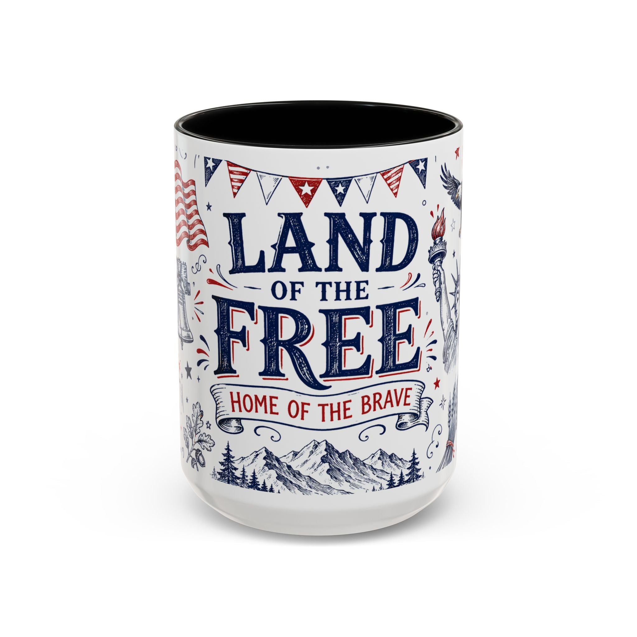 Land of the Free Coffee Mug | Home of the Brave 4th of July Gift | Accent Color Ceramic 11oz 15oz