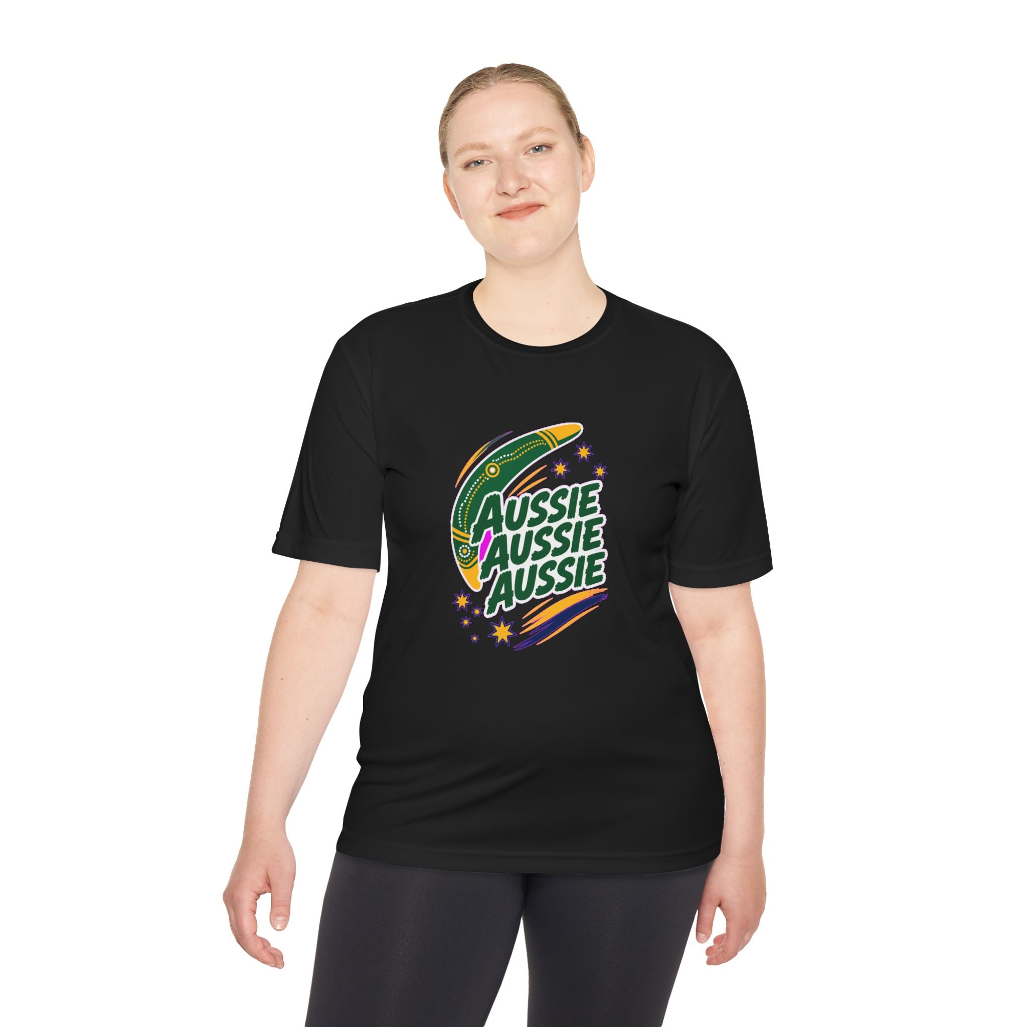 Australia Fan T-Shirt, Aussie Boomerang Design, Moisture Wicking Sport Tee