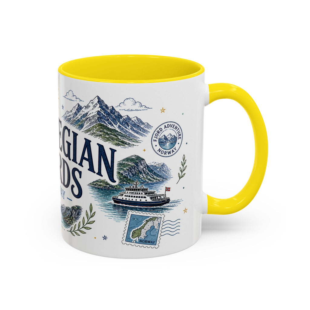 Norwegian Fjords Coffee Mug | Travel Destination Souvenir Gift | Accent Color Ceramic 11oz 15oz