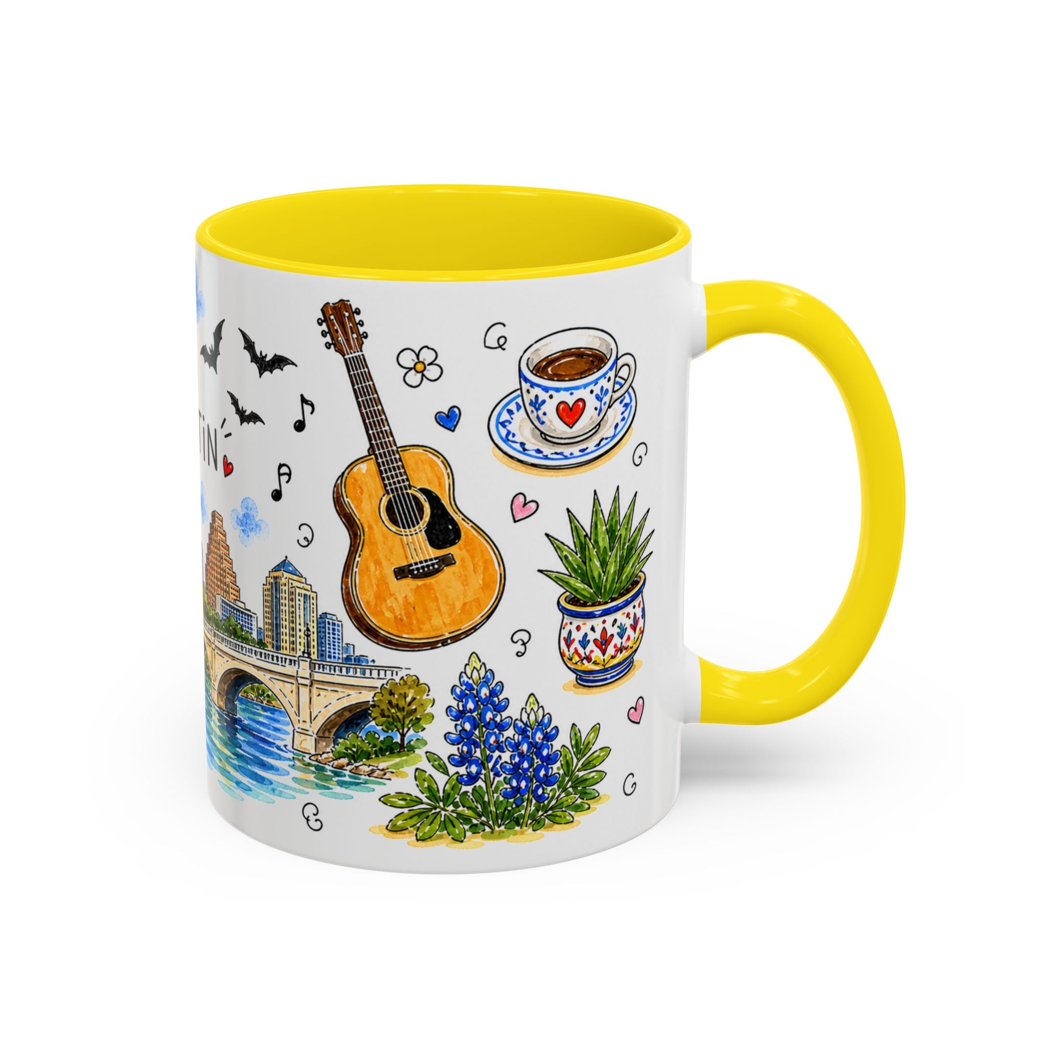 Austin Illustrated Travel Mug | City Souvenir Accent Coffee Mug | 11oz 15oz Ceramic Cup