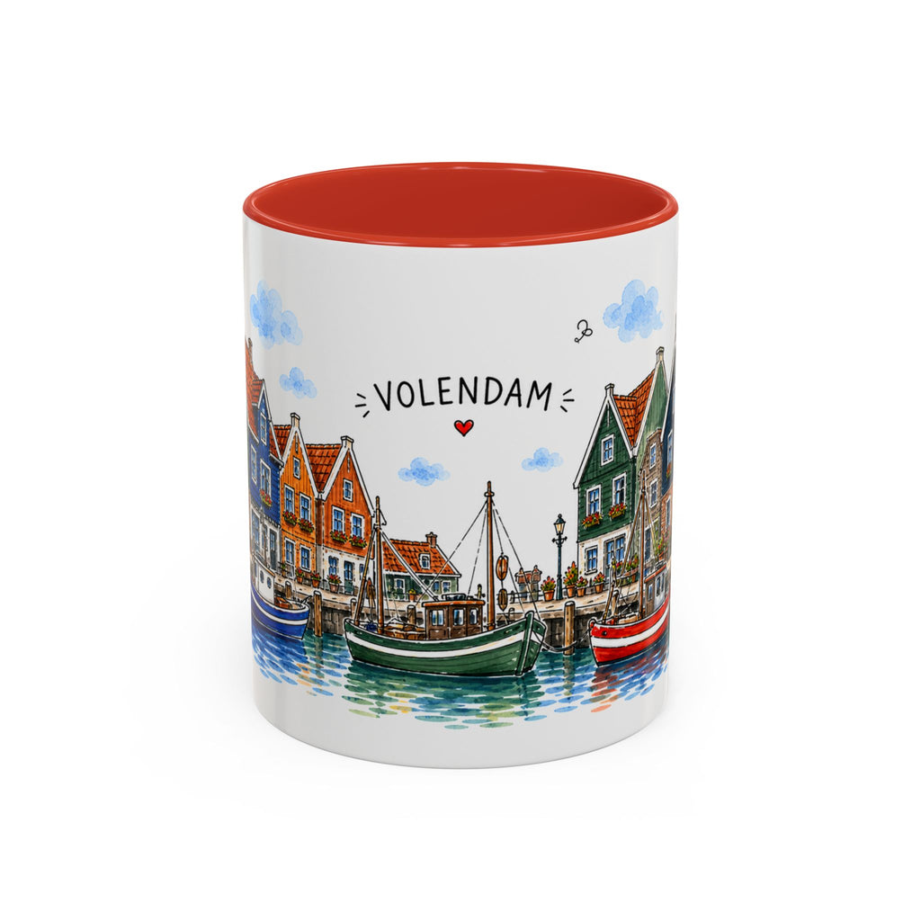 Volendam Illustrated Travel Mug | Netherlands Souvenir Accent Coffee Mug | 11oz 15oz Ceramic Cup