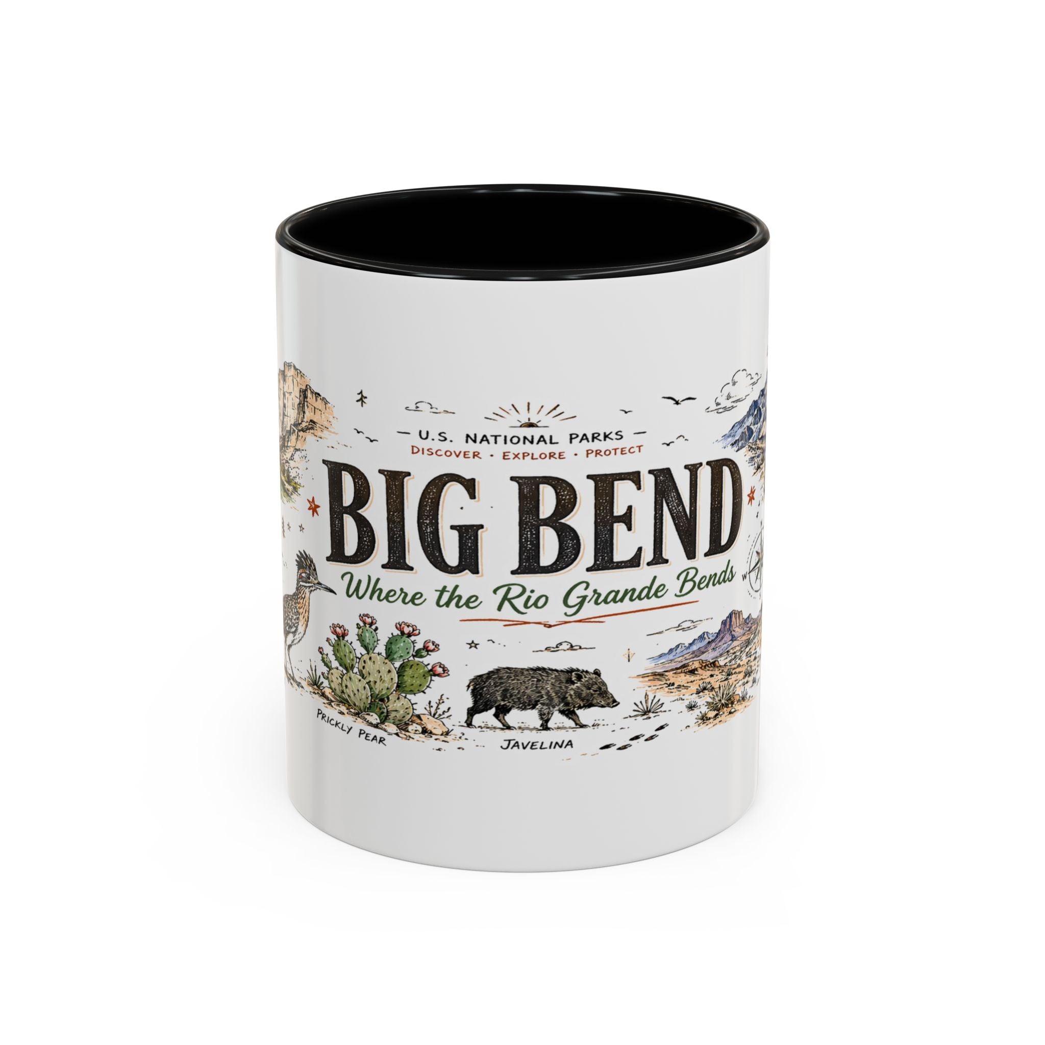 Big Bend National Park Coffee Mug | Texas Desert River Canyon Hiking Gift | Accent Color Ceramic 11oz 15oz