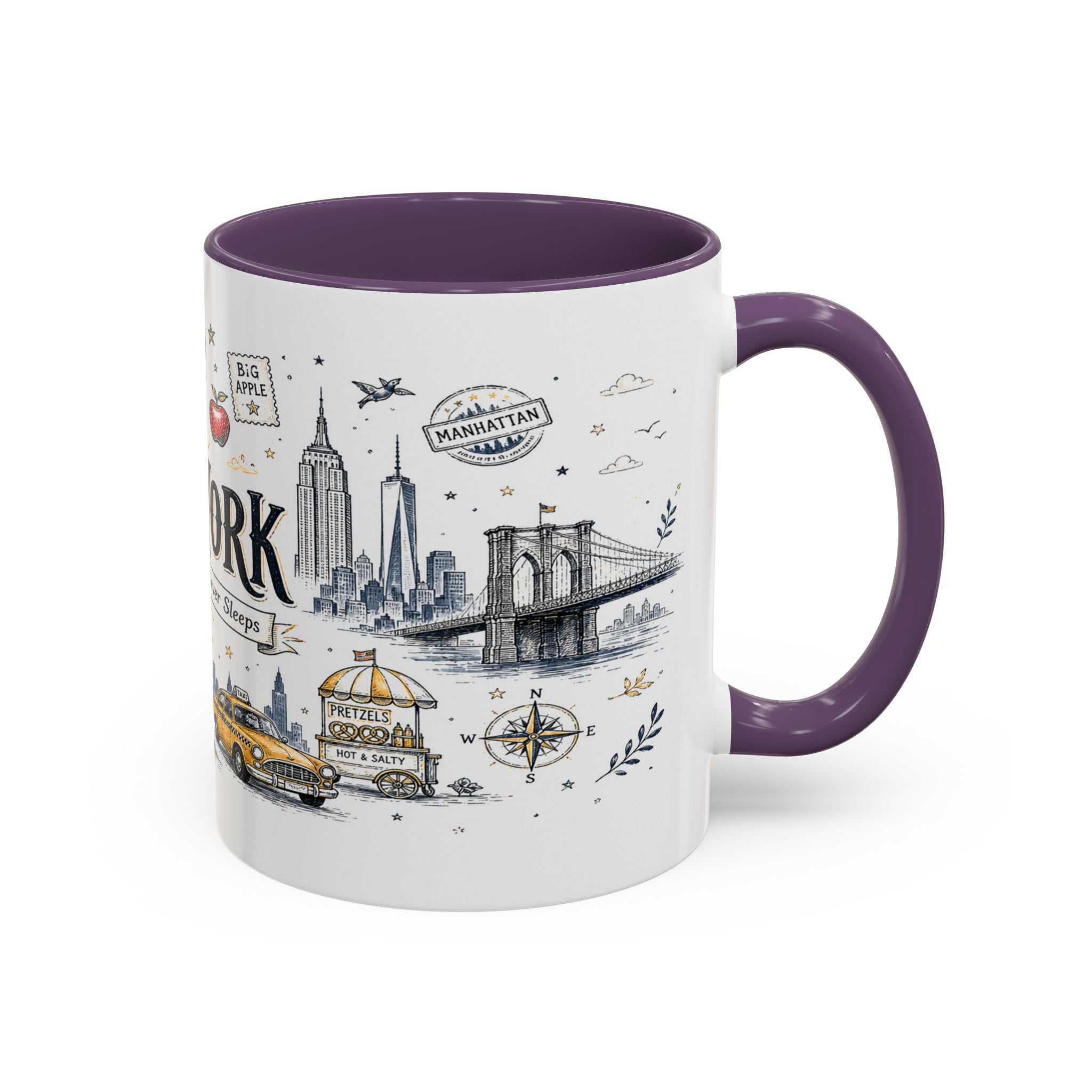 New York City Coffee Mug | New York Souvenir Travel Gift | Accent Color Ceramic 11oz 15oz