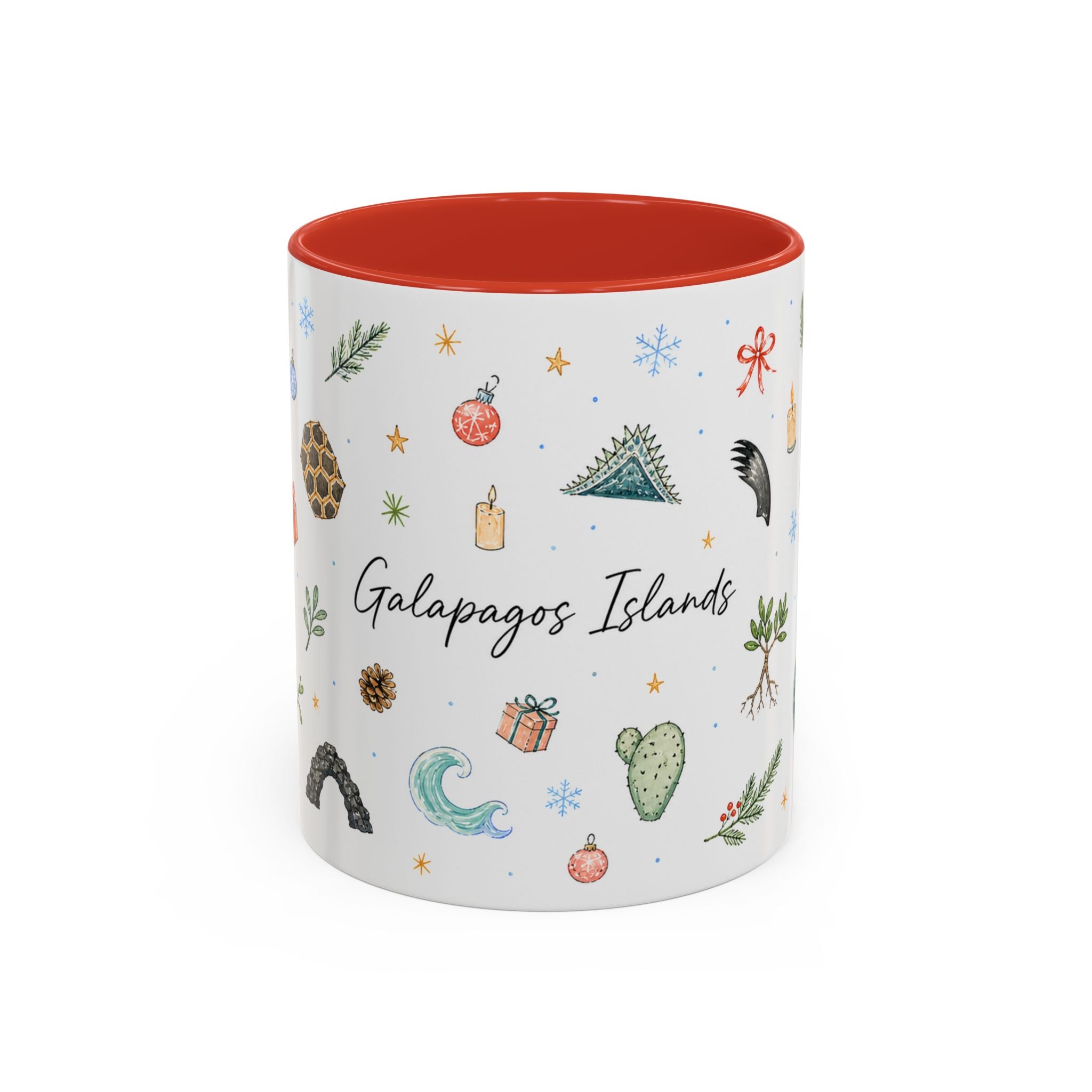 Galapagos Islands Christmas Mug | Watercolor Travel Souvenir | Holiday Gift | Accent Ceramic Coffee Cup 11oz 15oz