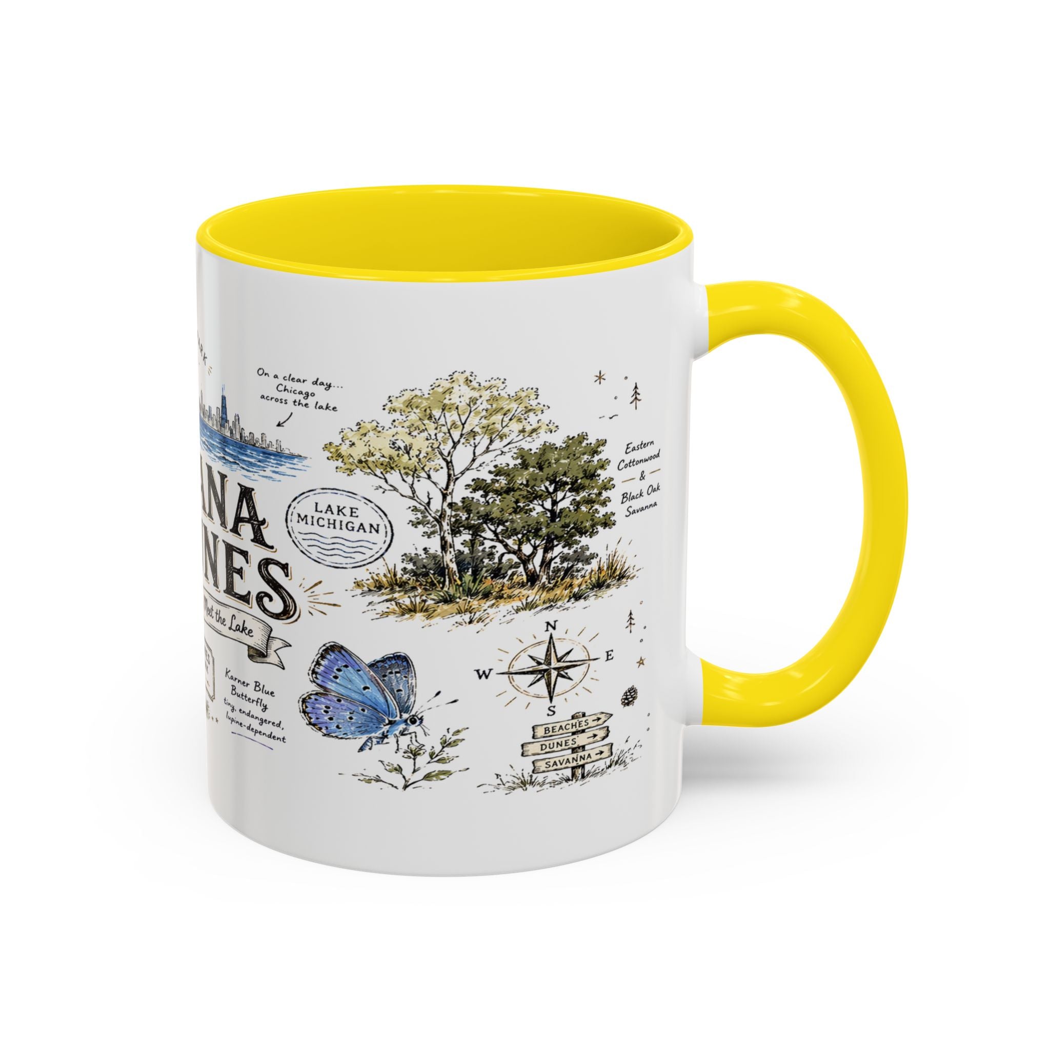 Indiana Dunes National Park Coffee Mug | Indiana Lake Michigan Beach Gift | Accent Color Ceramic 11oz 15oz