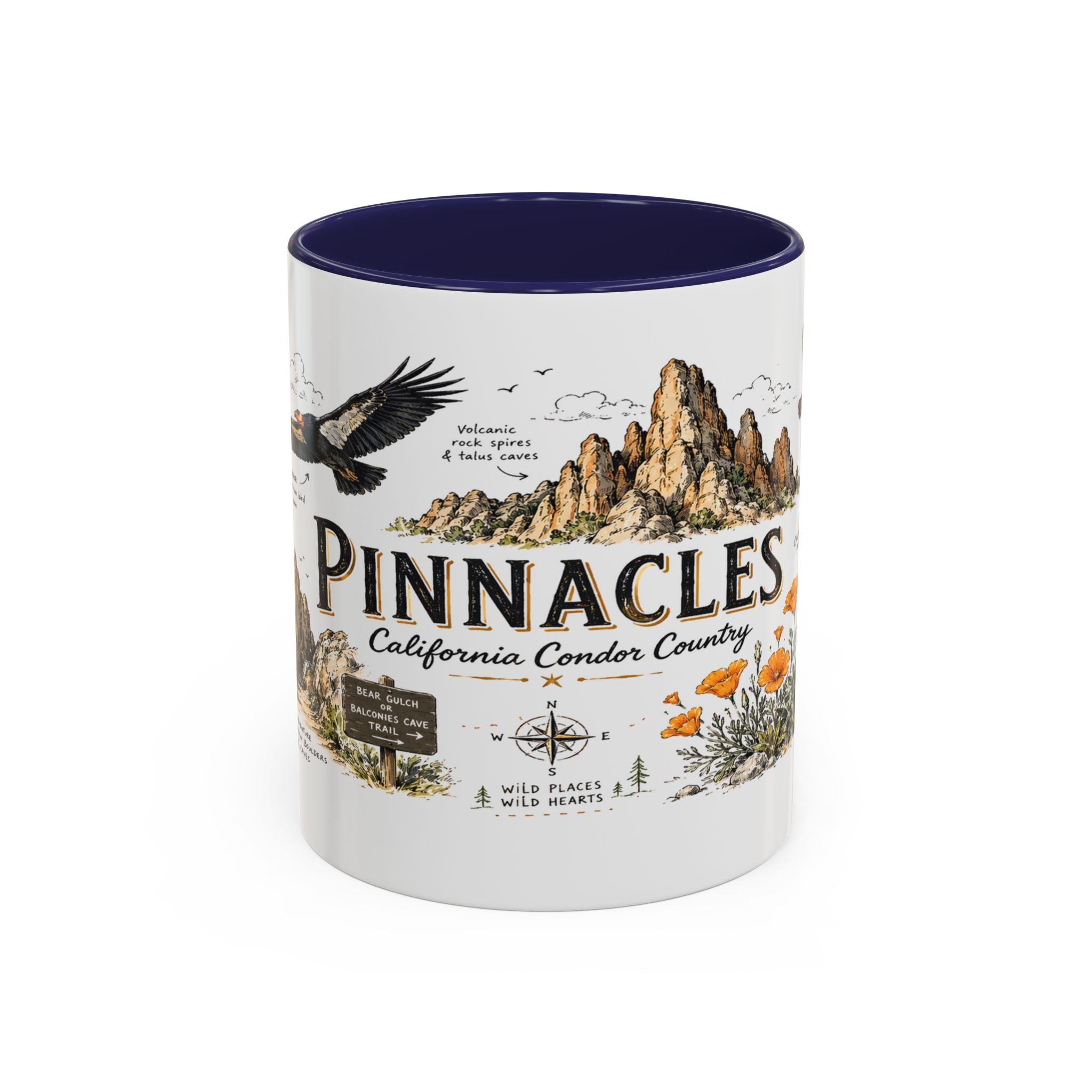 Pinnacles National Park Coffee Mug | California Rock Climbing Condor Gift | Accent Color Ceramic 11oz 15oz