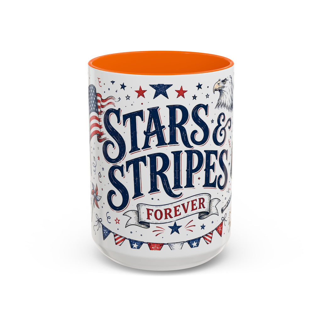 Stars and Stripes Forever Coffee Mug | Patriotic 4th of July Gift | Accent Color Ceramic 11oz 15oz