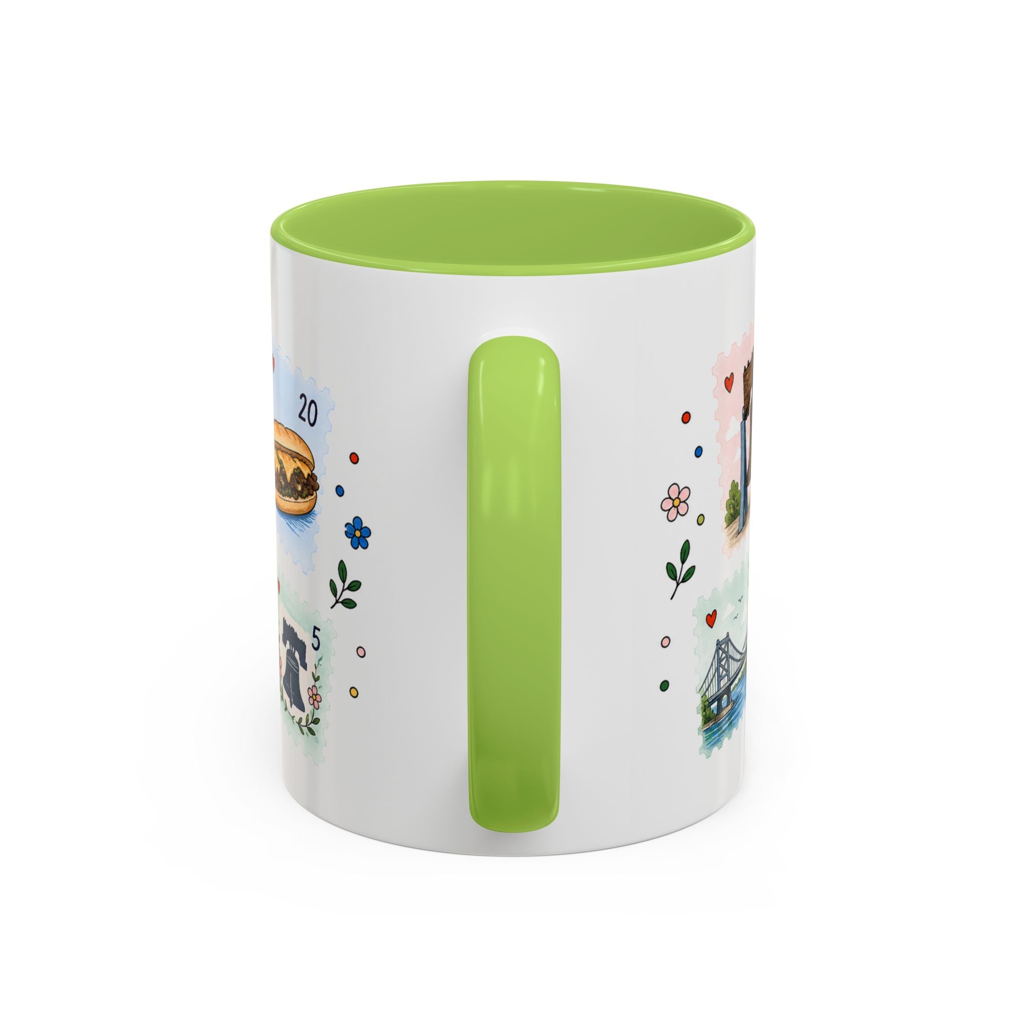 Philadelphia Coffee Mug | Postage Stamp Collage Mug | Travel Souvenir Accent Cup 11oz 15oz