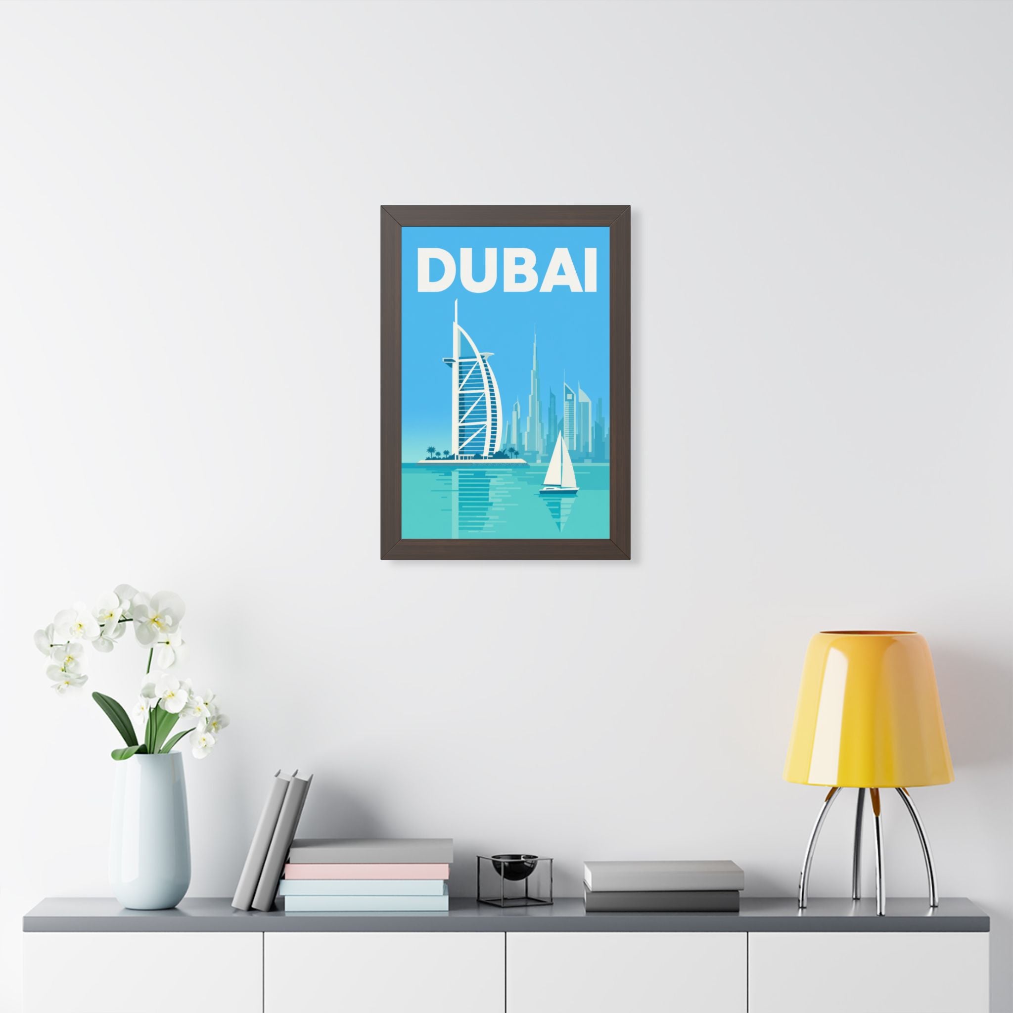Dubai United Arab Emirates Framed Poster | Vintage Travel Wall Art | Black Walnut White Frame | 16x24 20x30