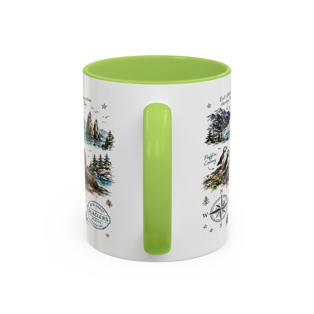 Kenai Fjords National Park Coffee Mug | Alaska Coastal Wildlife Hiking Gift | Accent Color Ceramic 11oz 15oz