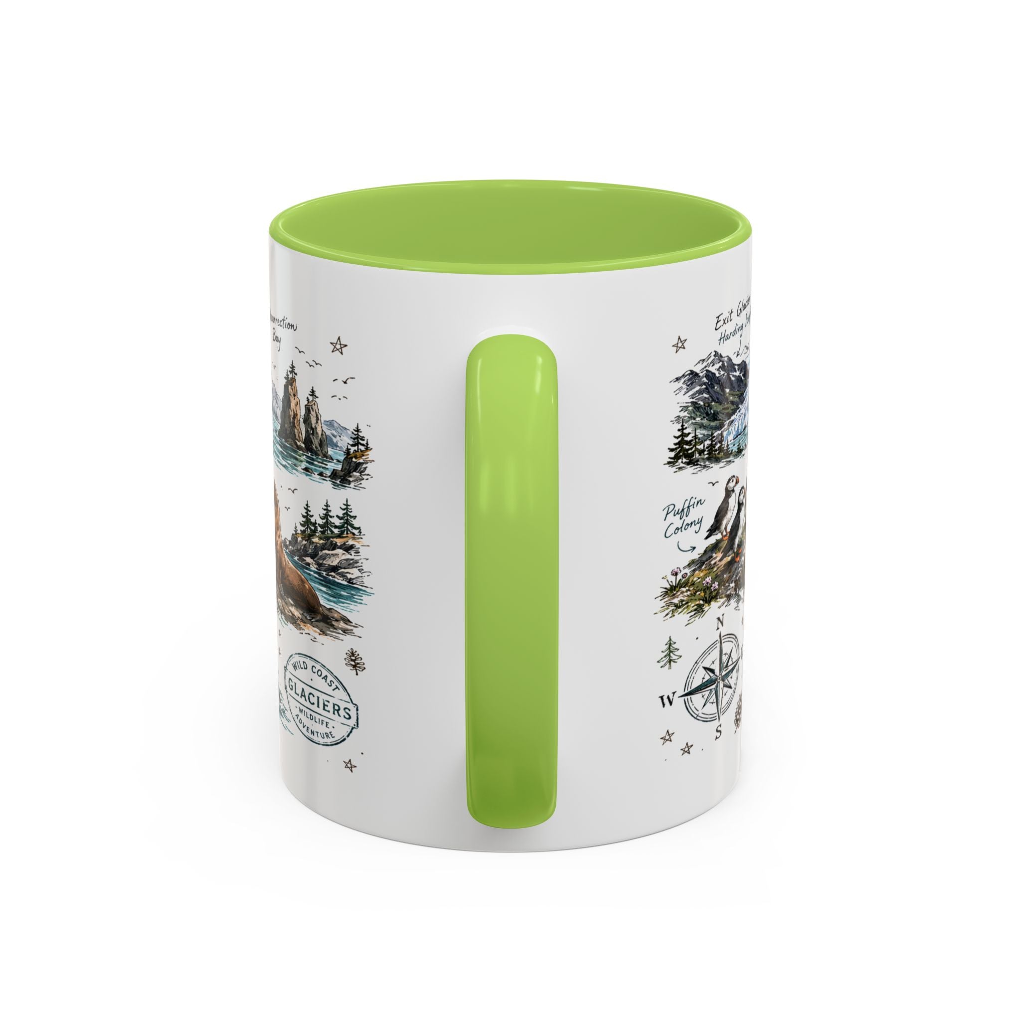 Kenai Fjords National Park Coffee Mug | Alaska Coastal Wildlife Hiking Gift | Accent Color Ceramic 11oz 15oz