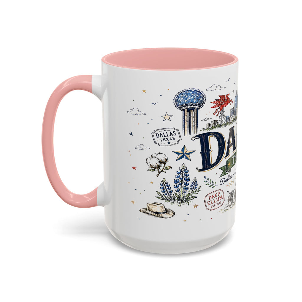 Dallas Coffee Mug | Texas Souvenir City Gift | Accent Color Ceramic 11oz 15oz