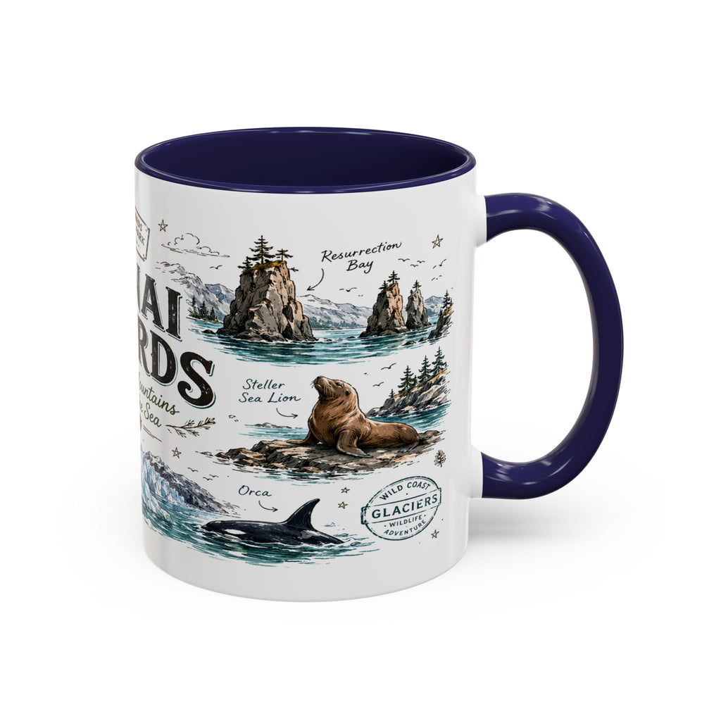 Kenai Fjords National Park Coffee Mug | Alaska Coastal Wildlife Hiking Gift | Accent Color Ceramic 11oz 15oz