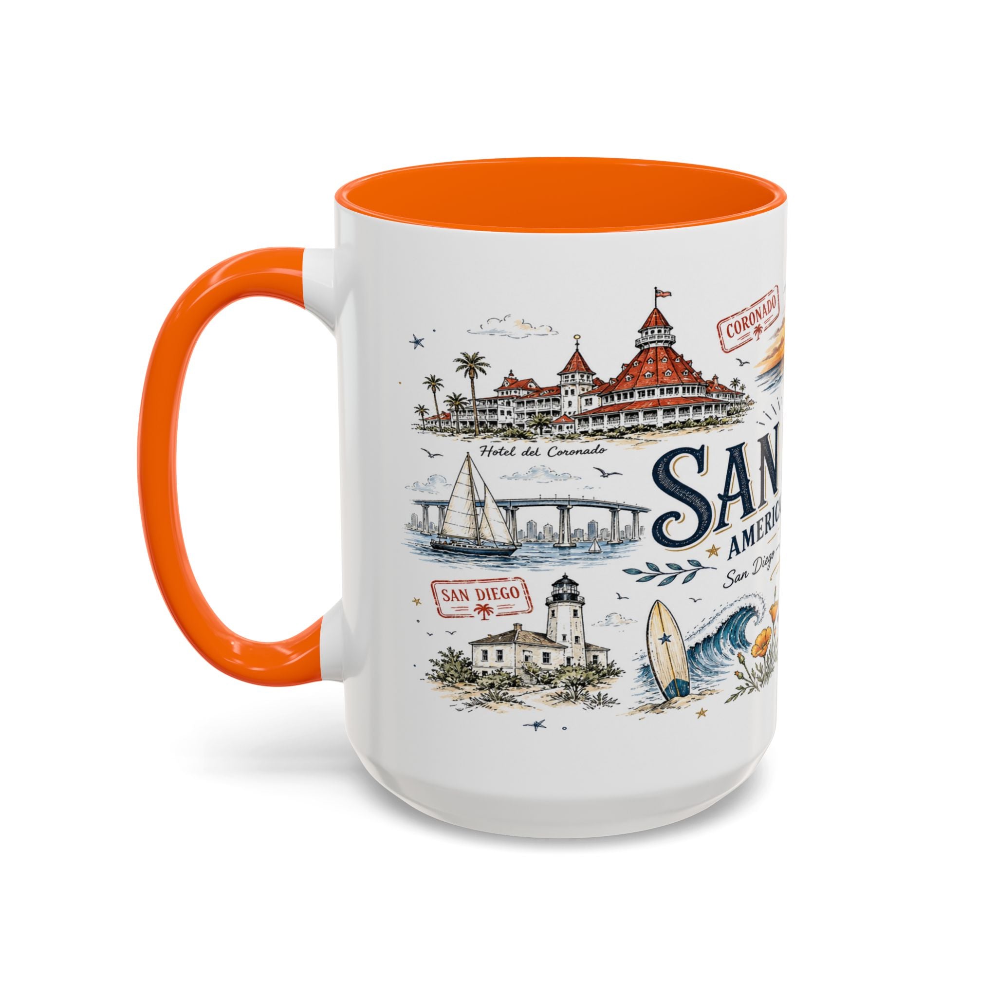 San Diego Coffee Mug | California Souvenir City Gift | Accent Color Ceramic 11oz 15oz