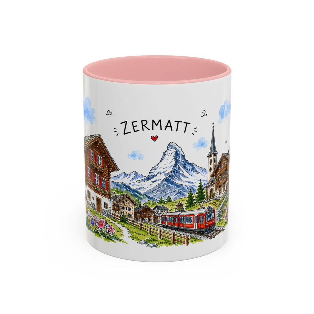 Zermatt Illustrated Travel Mug | Switzerland Souvenir Accent Coffee Mug | 11oz 15oz Ceramic Cup