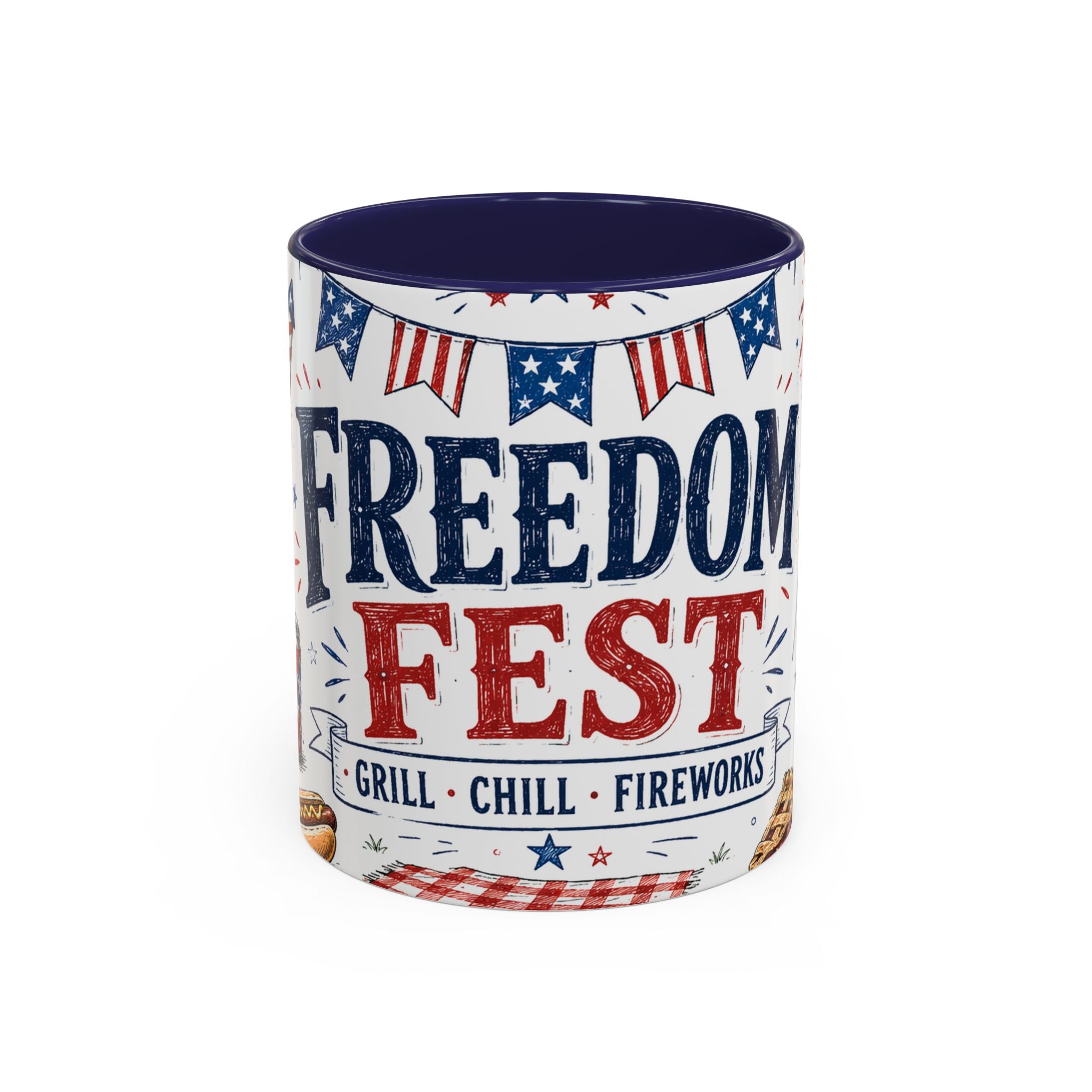 Freedom Fest Coffee Mug | Grill Chill Fireworks 4th of July | Accent Color Ceramic 11oz 15oz