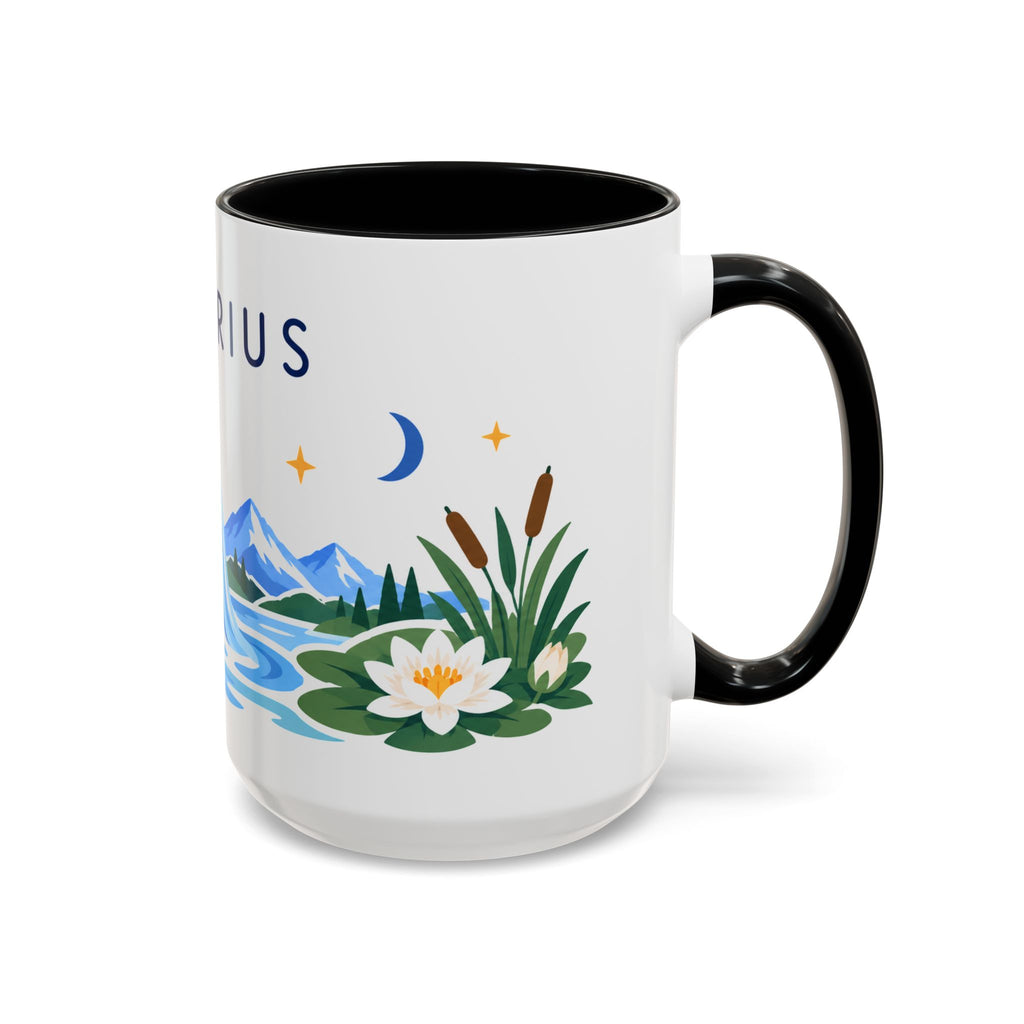 Aquarius Zodiac Coffee Mug | Water Bearer Design | Astrology Birthday Gift | 11 oz 15 oz Ceramic Accent Mug
