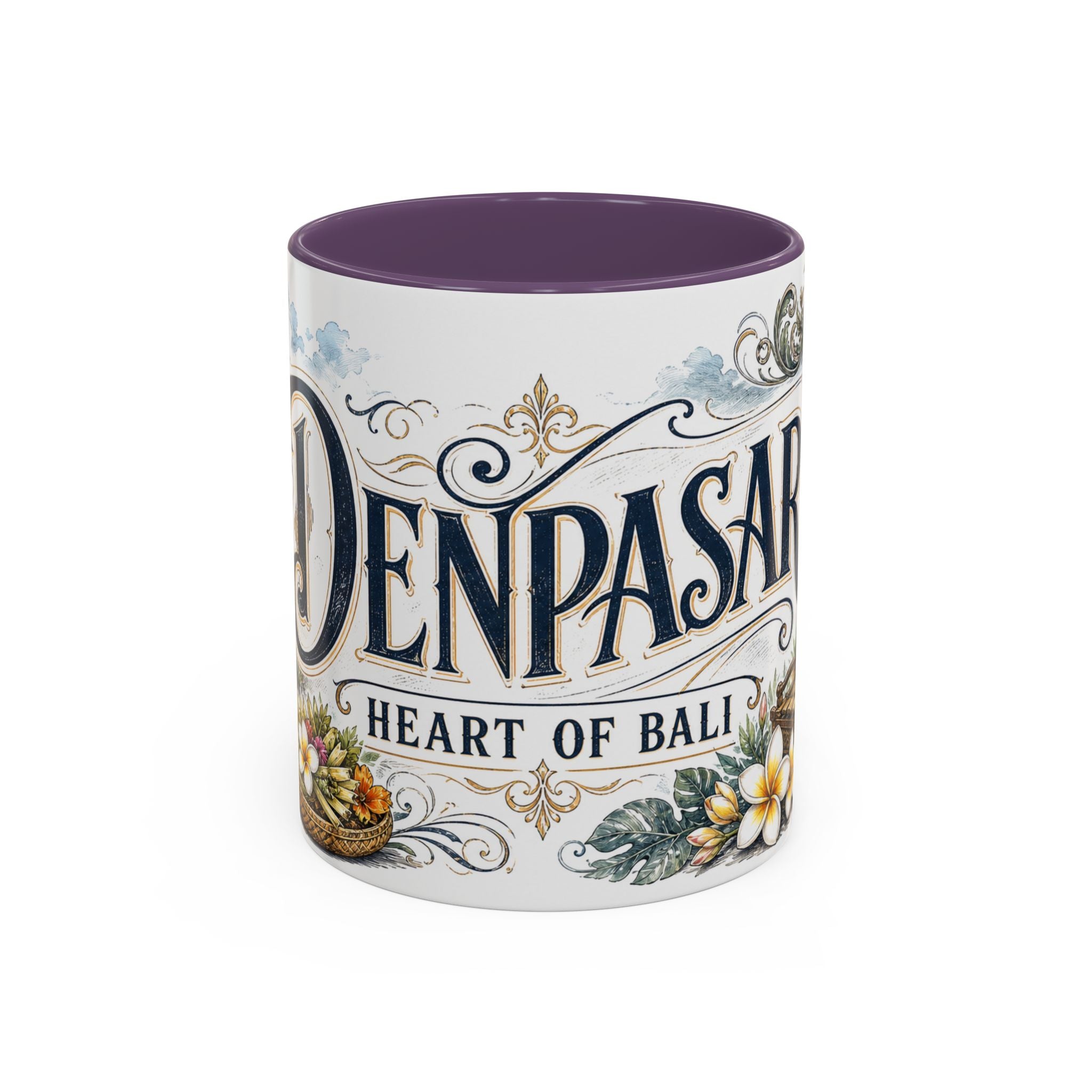 Denpasar Coffee Mug | Indonesia Travel Souvenir | Vintage Illustrated City Gift | 11 oz 15 oz Accent Mug