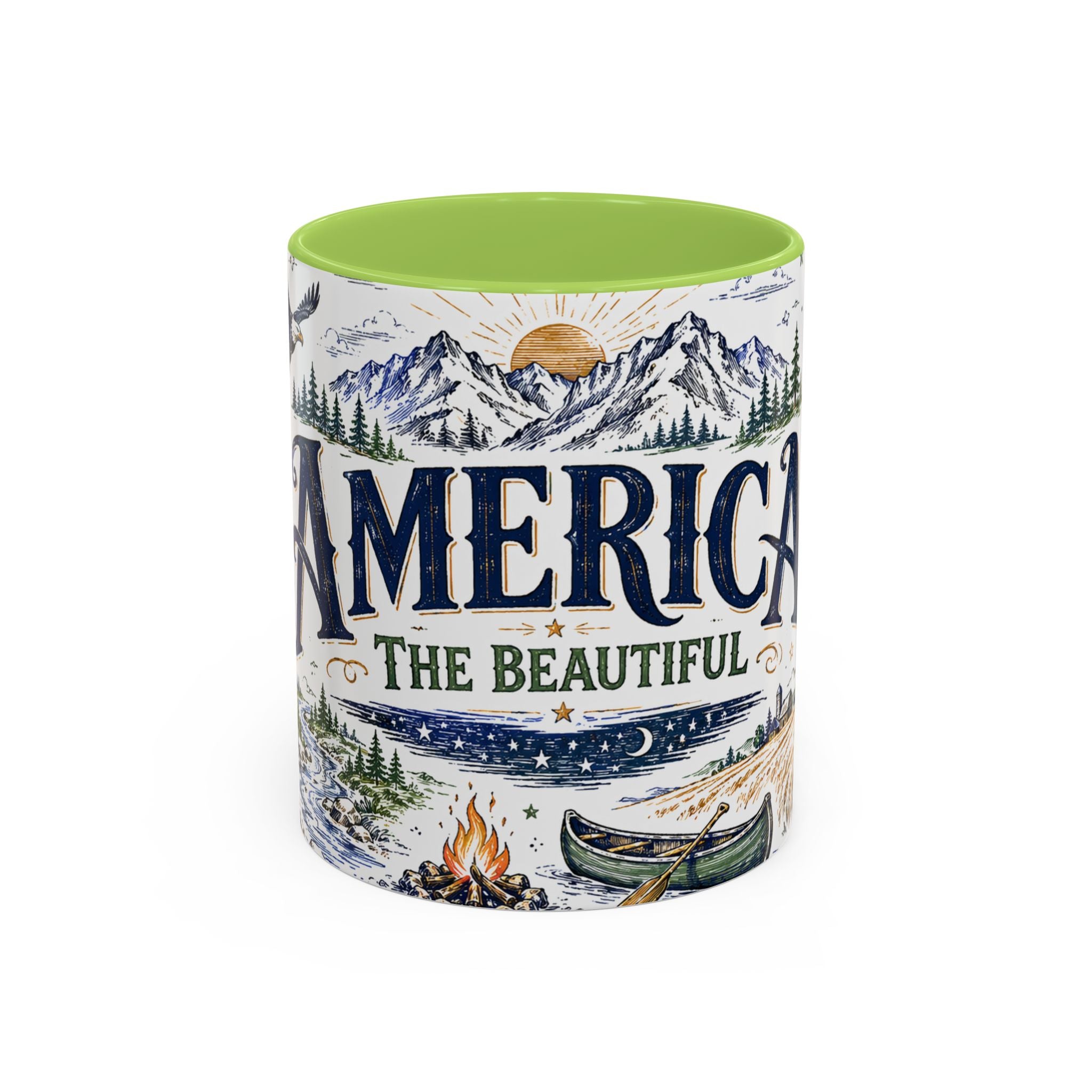 America the Beautiful Coffee Mug | Patriotic USA Gift | Accent Color Ceramic 11oz 15oz