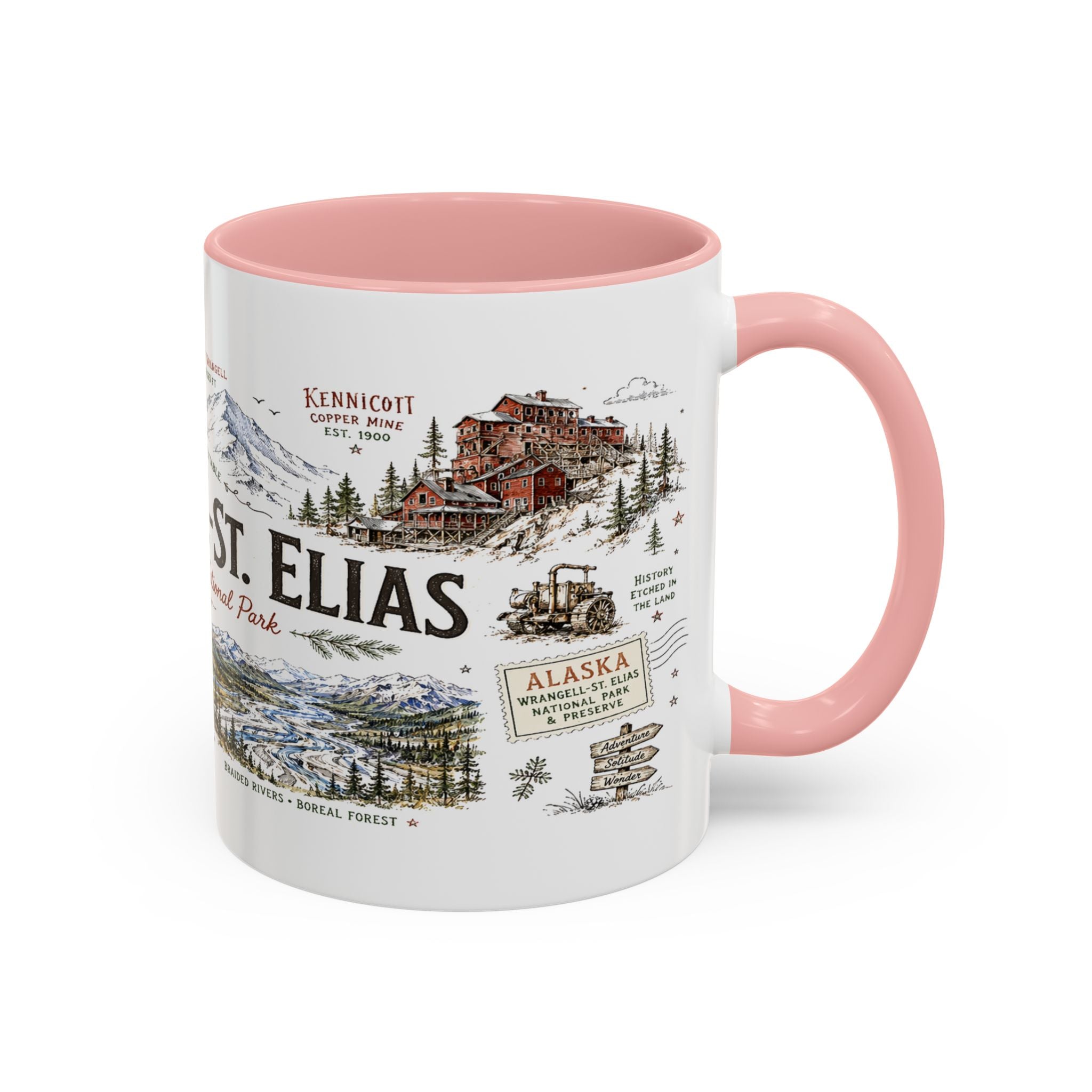 Wrangell-St. Elias National Park Coffee Mug | Alaska Wilderness Climbing Gift | Accent Color Ceramic 11oz 15oz