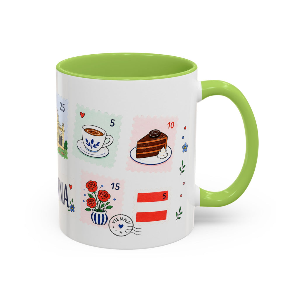 Vienna Coffee Mug | Postage Stamp Collage Mug | Travel Souvenir Accent Cup 11oz 15oz