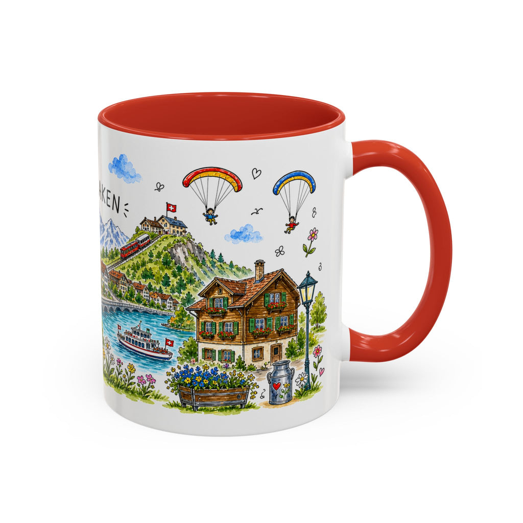 Interlaken Illustrated Travel Mug | Switzerland Souvenir Accent Coffee Mug | 11oz 15oz Ceramic Cup