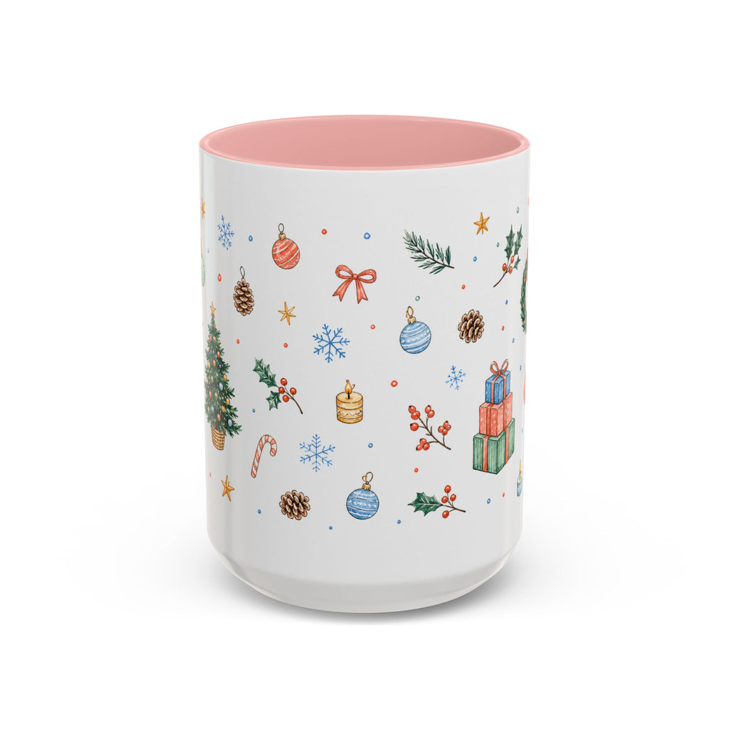 Christmas Mug | Watercolor Tree Gifts Wreath Holiday Cup | Accent Coffee Mug 11oz 15oz