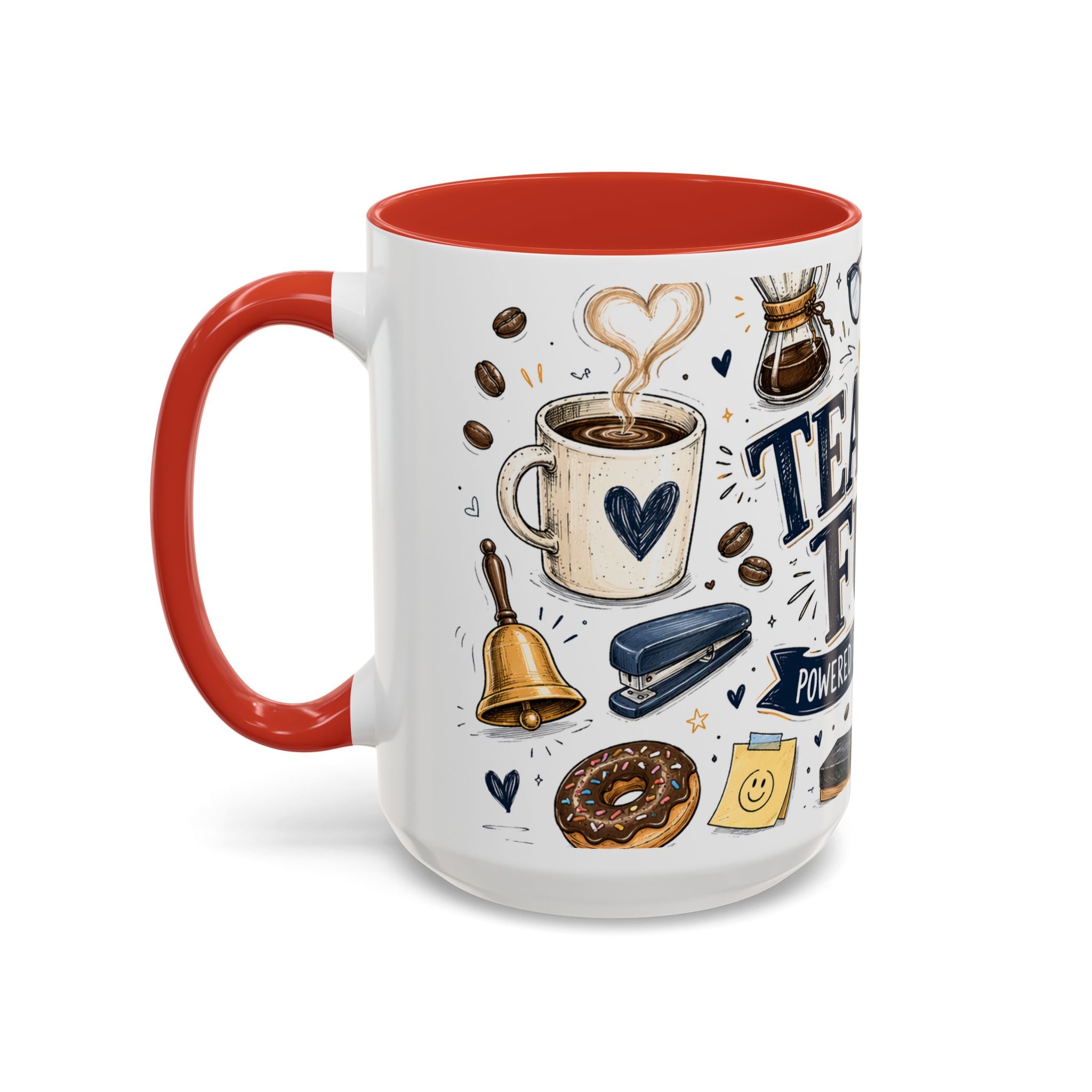 Teacher Fuel Coffee Mug | Powered by Coffee and Wine Funny Gift | Accent Color Ceramic 11oz 15oz
