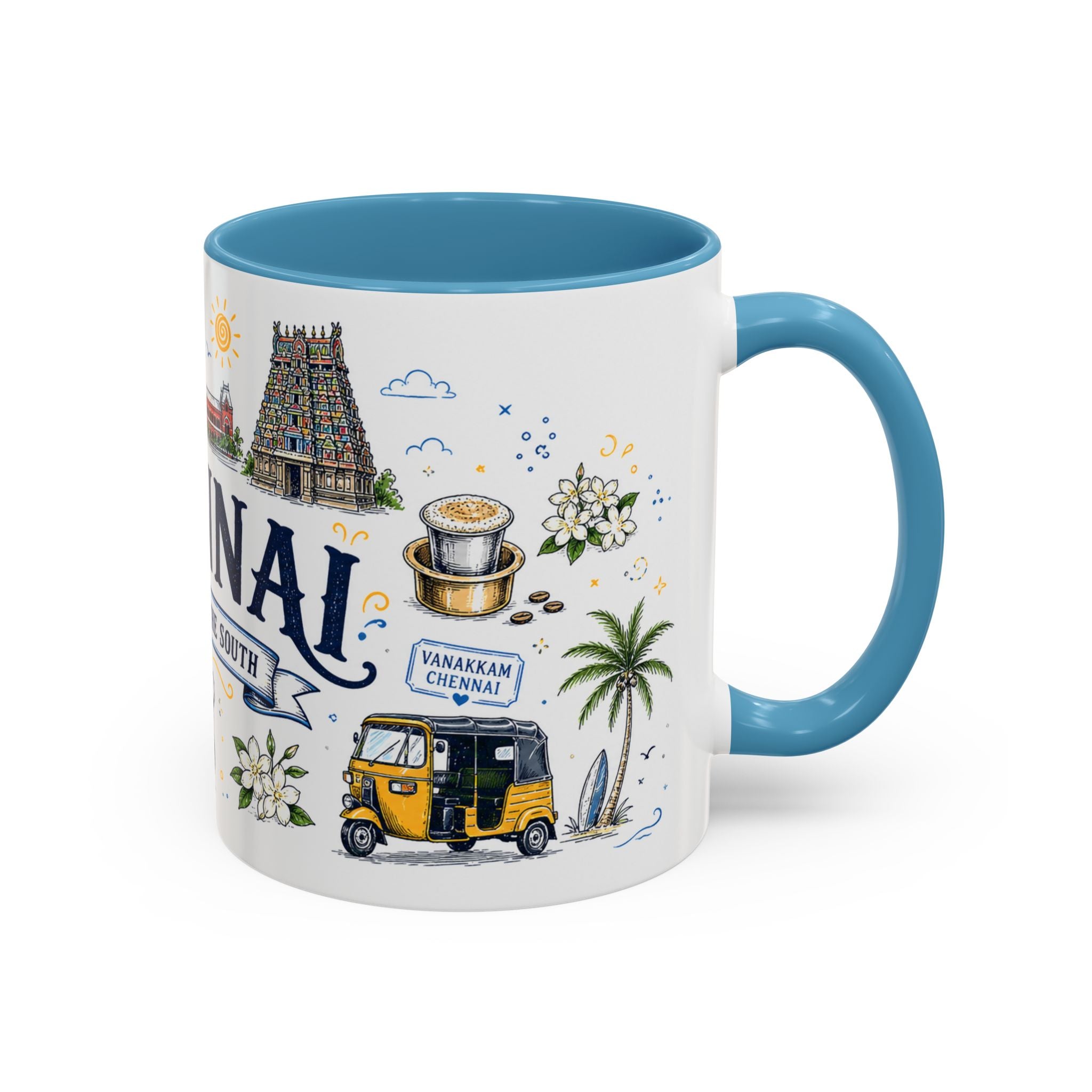 Chennai Coffee Mug | India Souvenir Travel Gift | Accent Color Ceramic 11oz 15oz