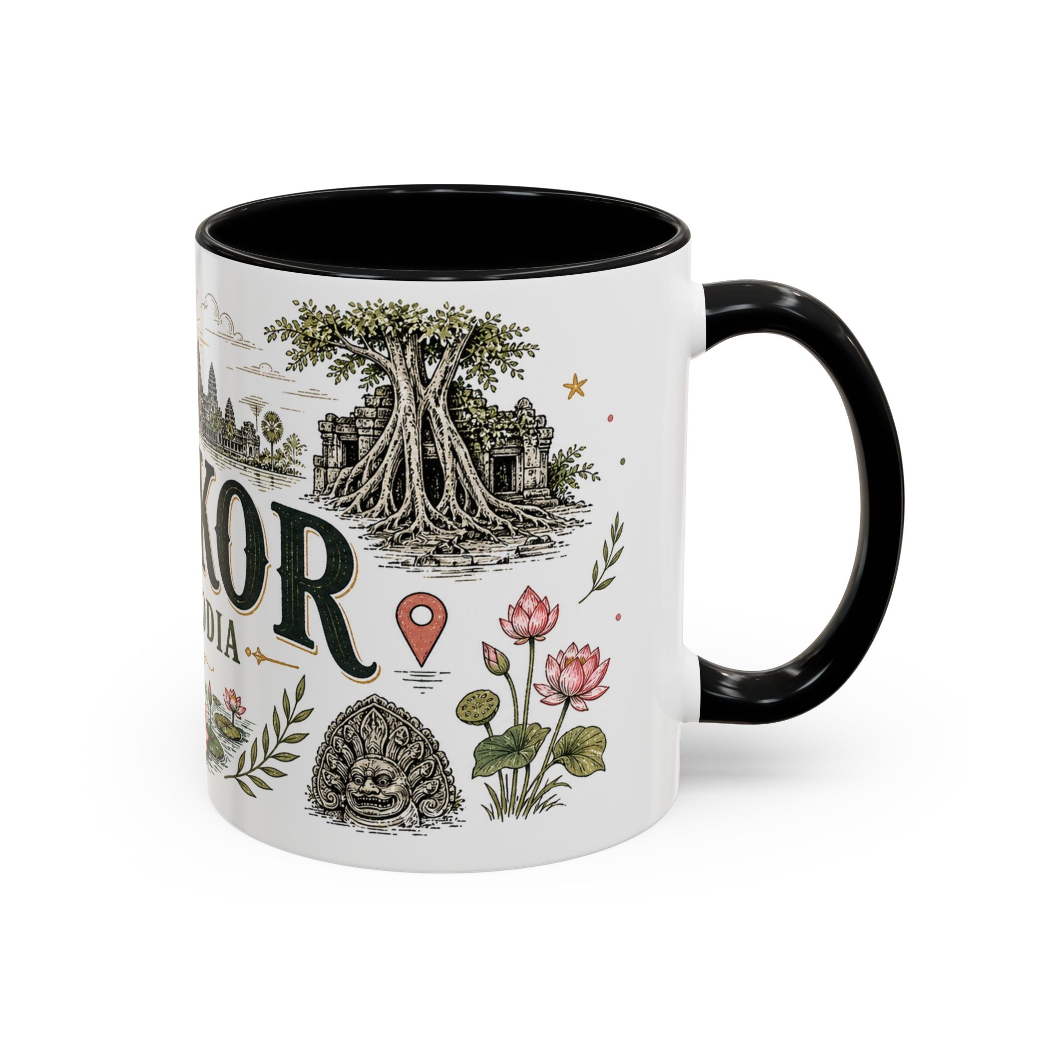Angkor Coffee Mug | Travel Destination Souvenir Gift | Accent Color Ceramic 11oz 15oz