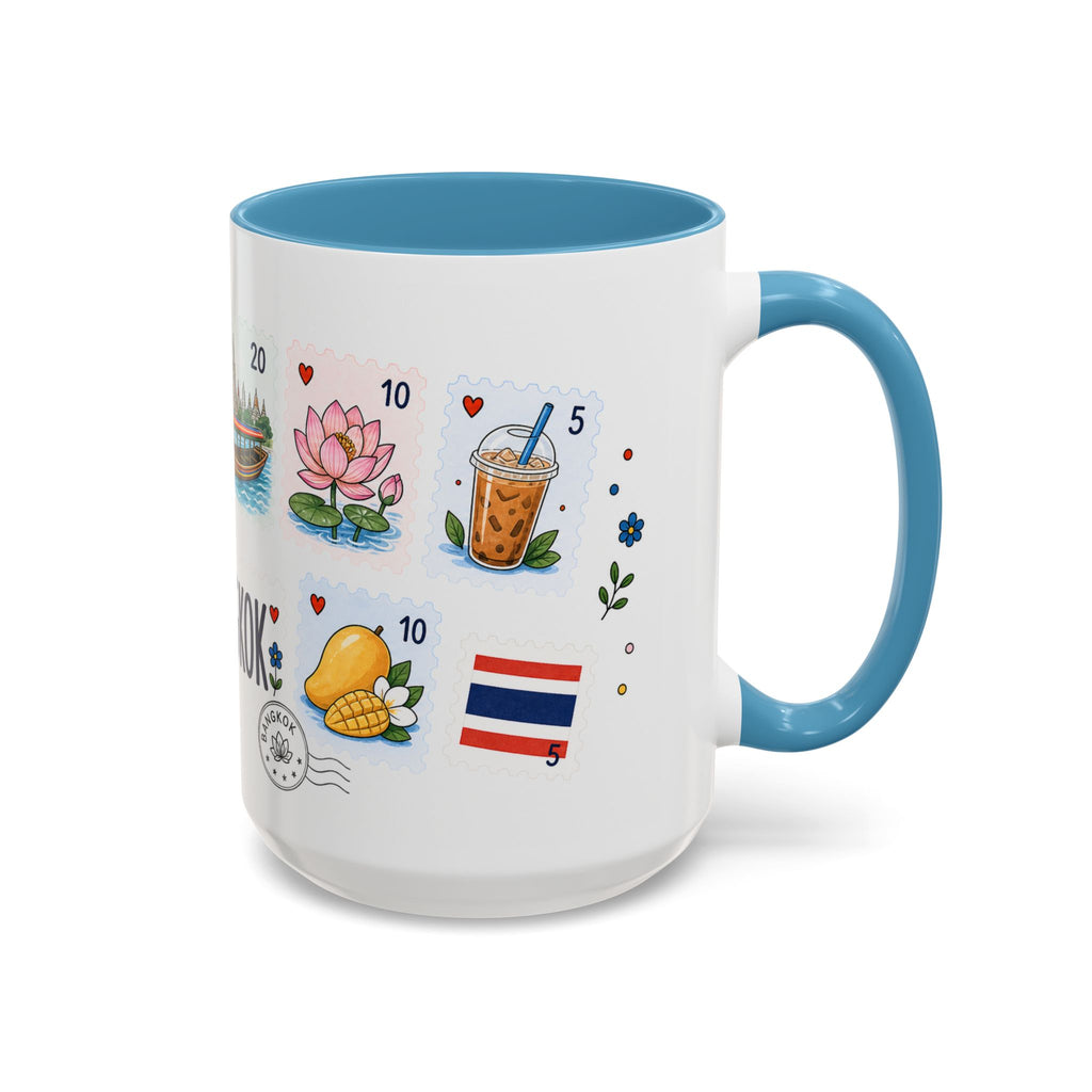 Bangkok Coffee Mug | Postage Stamp Collage Mug | Travel Souvenir Accent Cup 11oz 15oz