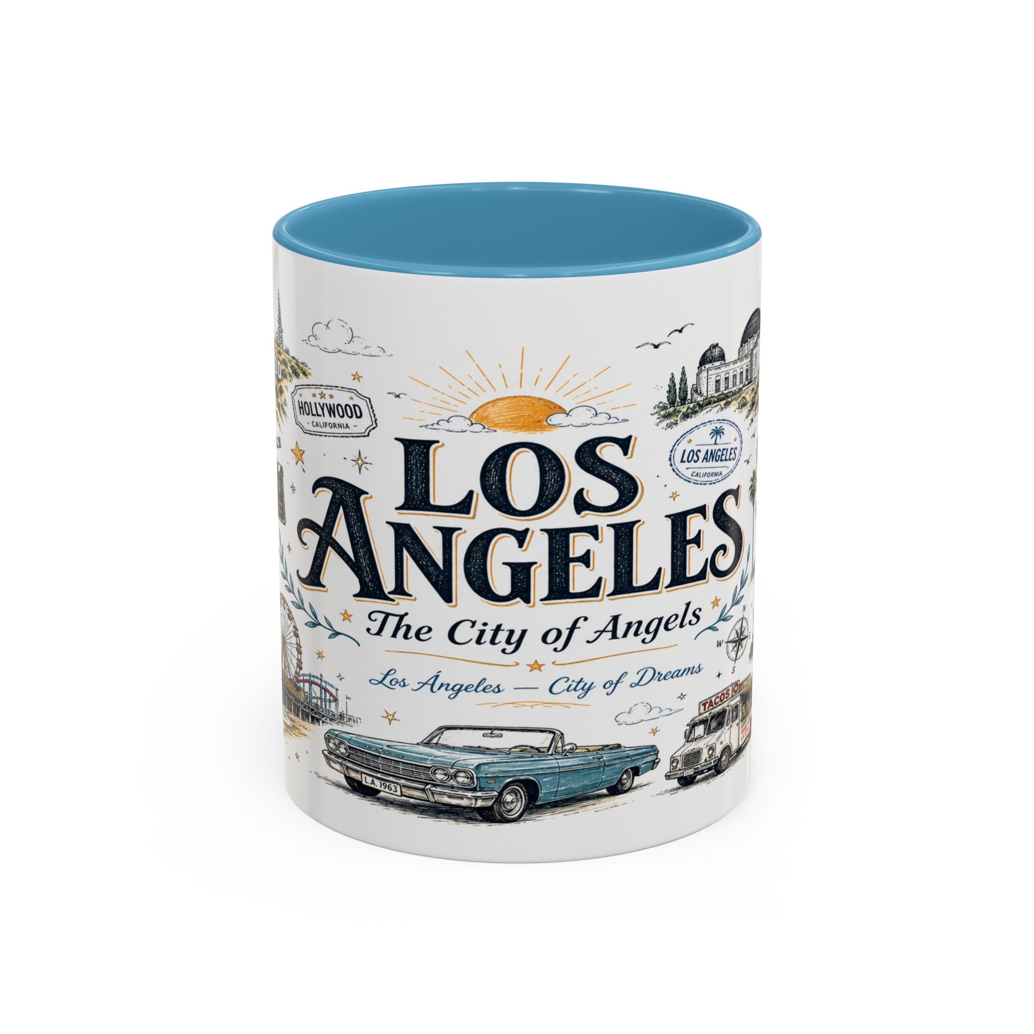 Los Angeles Coffee Mug | California Souvenir City Gift | Accent Color Ceramic 11oz 15oz