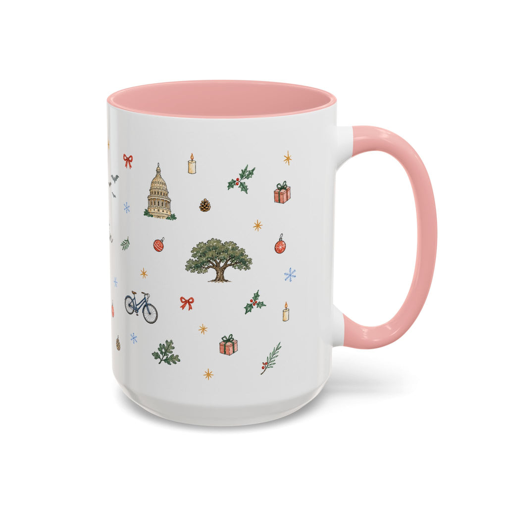 Austin Christmas Mug | Watercolor Travel Souvenir | Holiday Gift | Accent Ceramic Coffee Cup 11oz 15oz