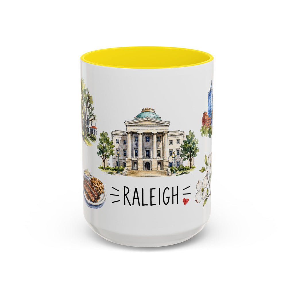 Raleigh Illustrated Travel Mug | City Souvenir Accent Coffee Mug | 11oz 15oz Ceramic Cup
