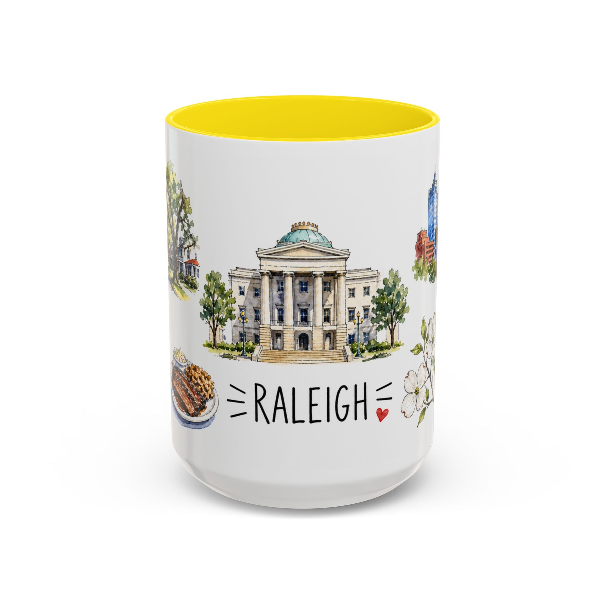 Raleigh Illustrated Travel Mug | City Souvenir Accent Coffee Mug | 11oz 15oz Ceramic Cup