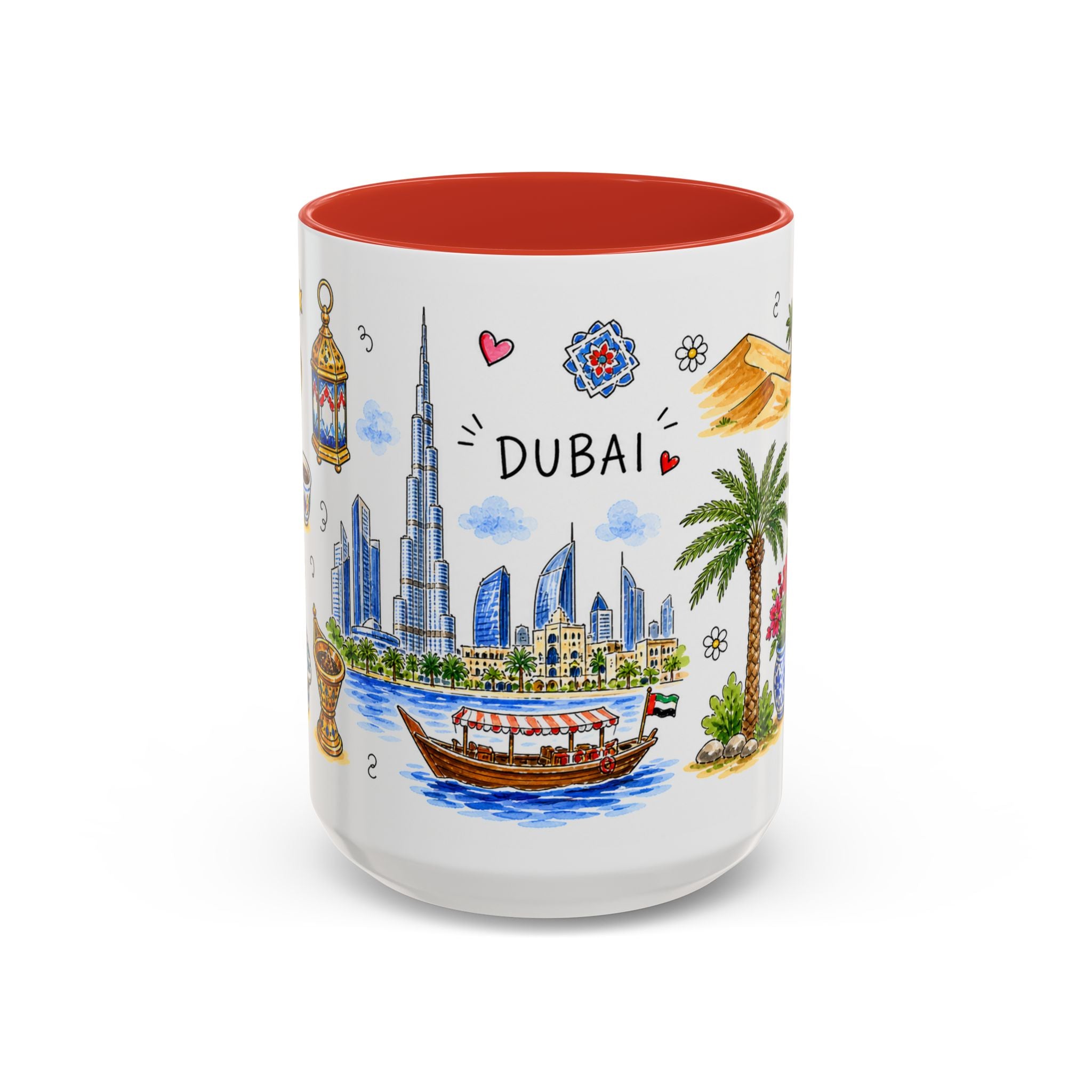 Dubai Illustrated Travel Mug | City Souvenir Accent Coffee Mug | 11oz 15oz Ceramic Cup